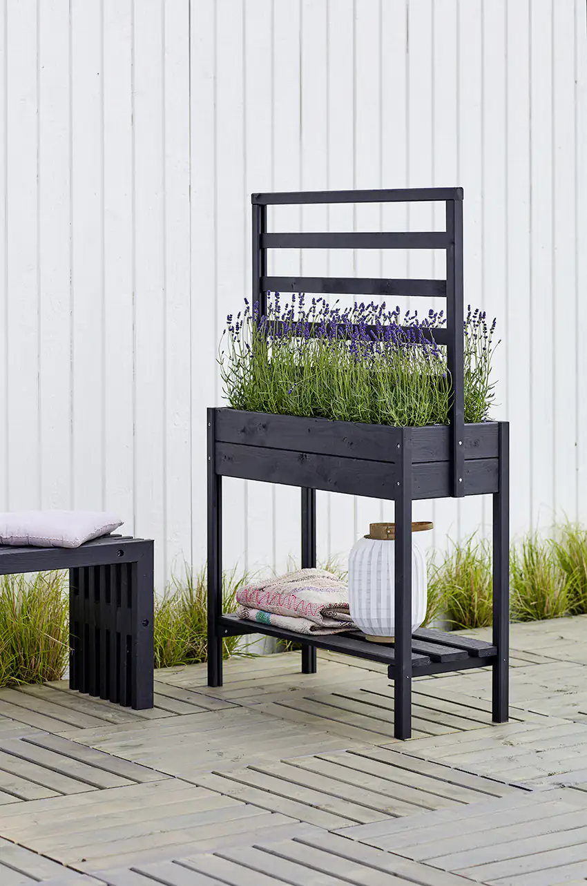 Plus Pflanzkasten auf Beine mit Spalier RAL 9005 Schwarz