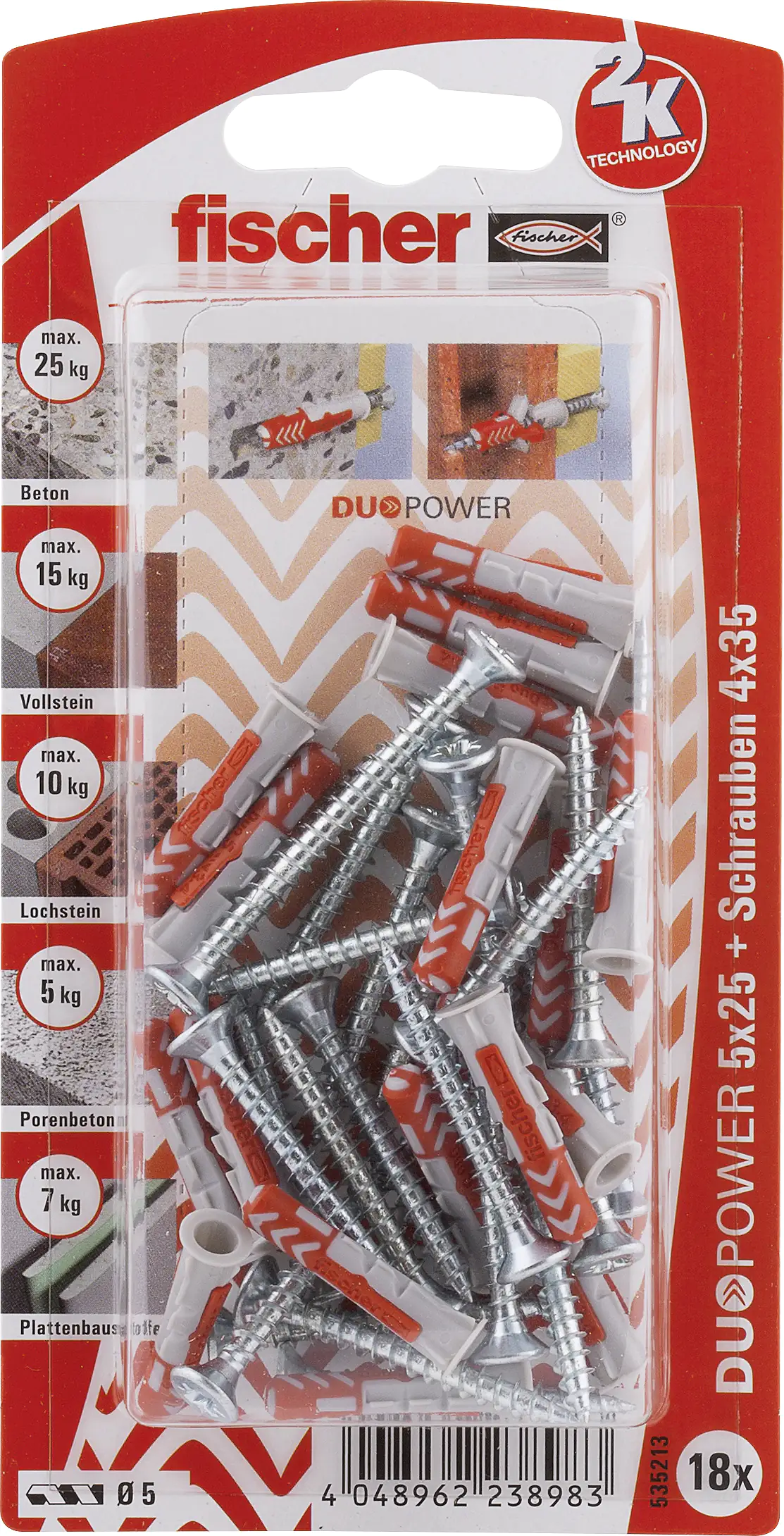 Fischer Dübel-Set Duopower 5.0 x 25 mm - 18 Stück