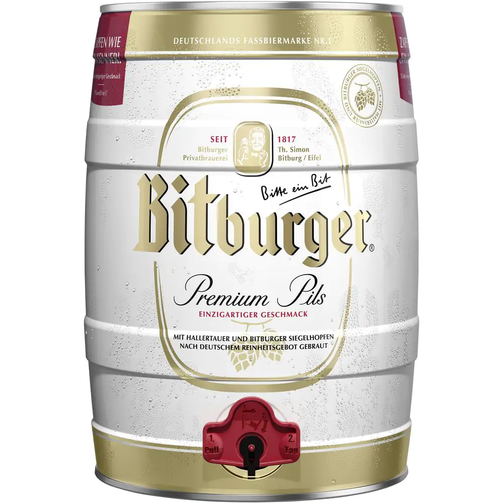 Bitburger Bier Premium Pils 5 l Party-Fass mit Zapfhahn