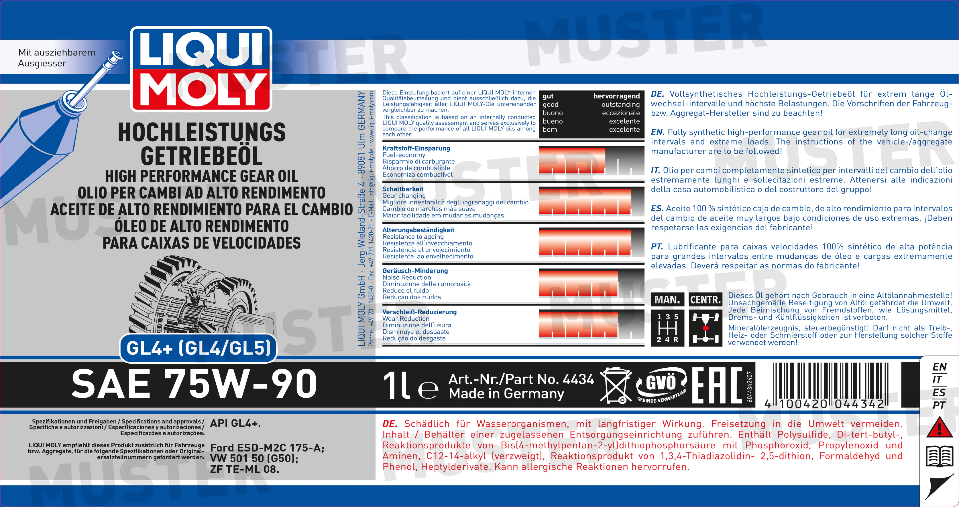 Liqui Moly Hochleistungs-Getriebeöl GL4+ (GL4/GL5) SAE 75W-90 1 L