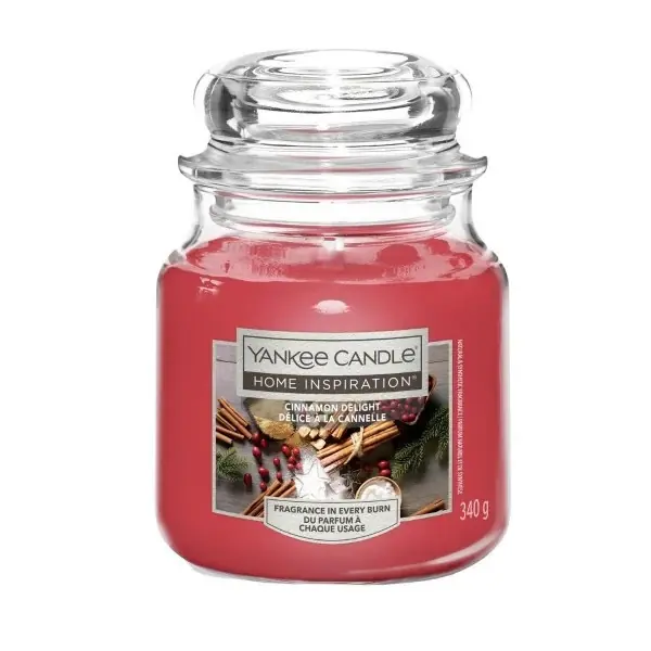 Yankee Candle Duftkerze Mittleres Glas Cinnamon Delight 340 g, rot