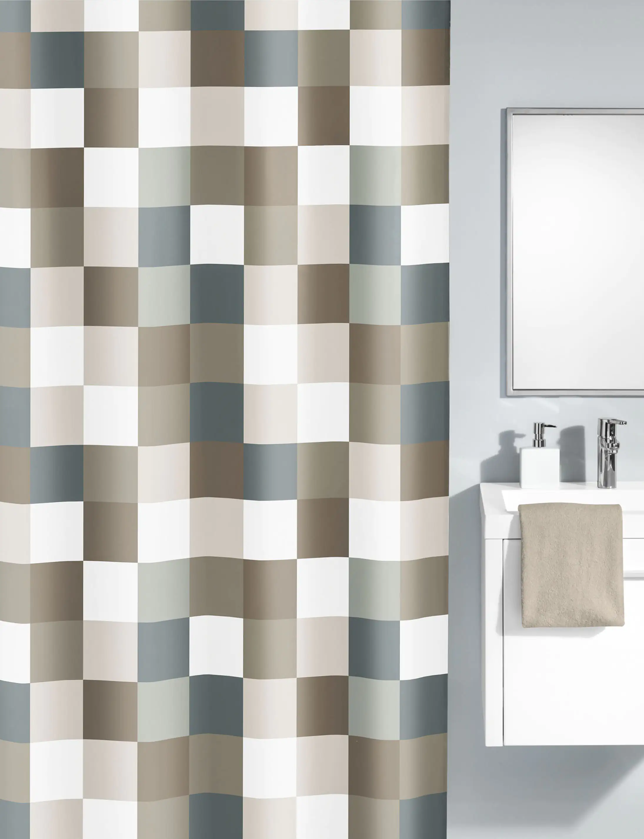 Kleine Wolke Duschvorhang Check taupe 180x200 cm