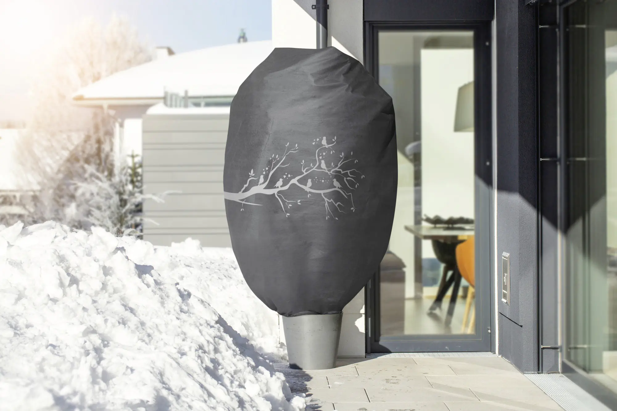 Windhager Deko-Haube Protect XXL 1,4 x 2 m, grau mit Vogelmotiv