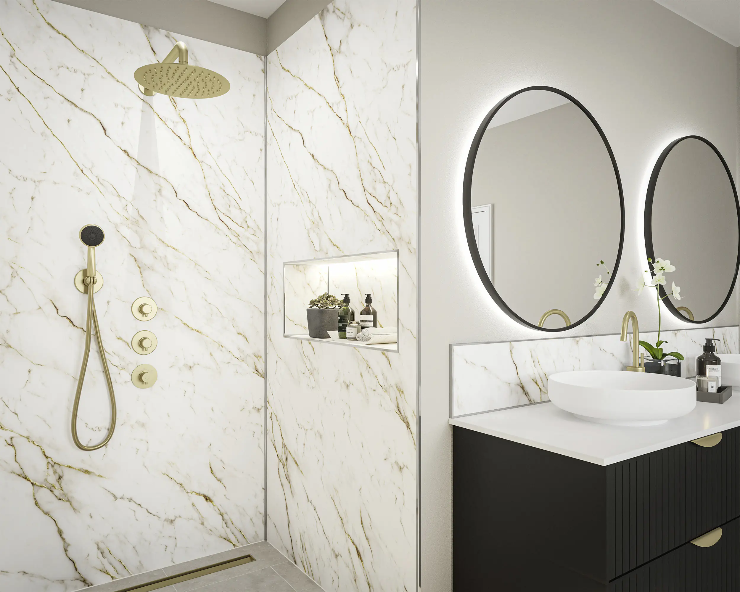 Wetwall Alloy Spritzschutzwand 80 x 25 cm Norris Marble 