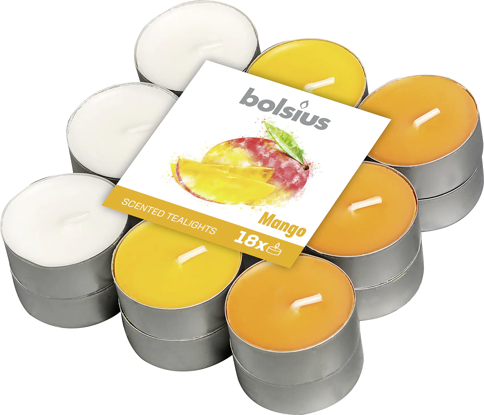Bolsius Duftteelichter Mango Ø 3,8 cm, 18er Pack