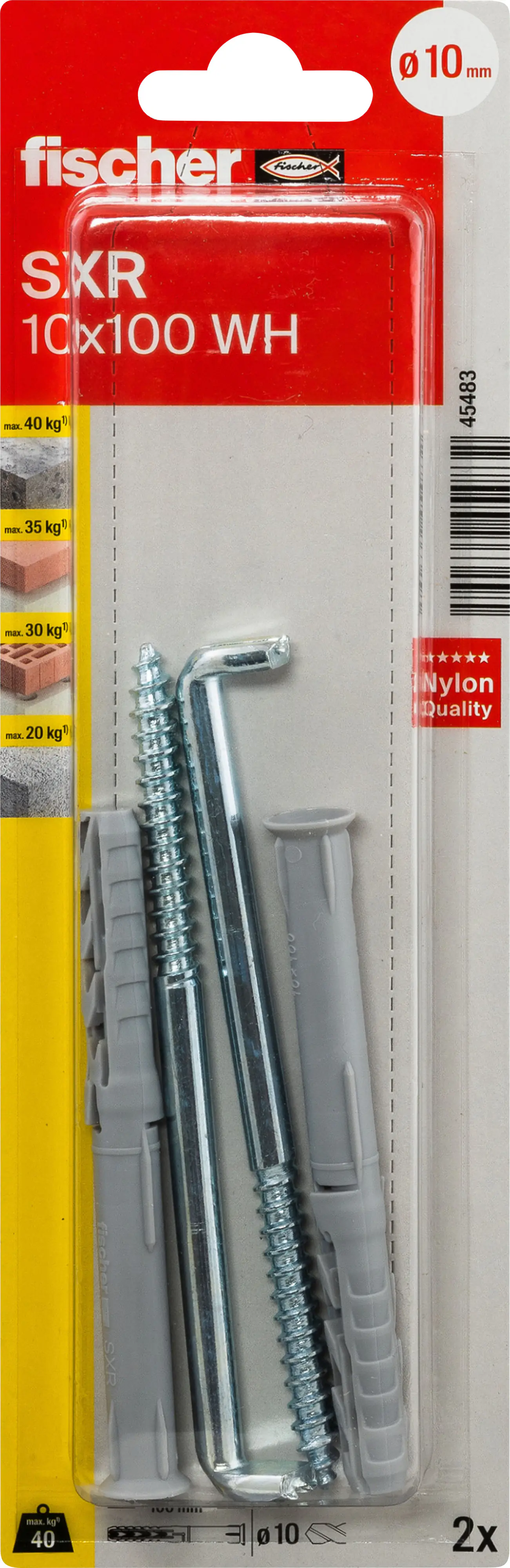 Fischer Langschaftdübel SXR 10 x 100 mm mit Winkelhaken - 2 Stück