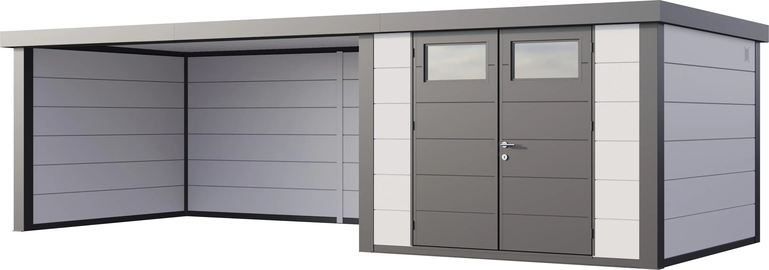 Telluria Gerätehaus Classico Lounge XL 3030 links weiß 762 x 298 cm