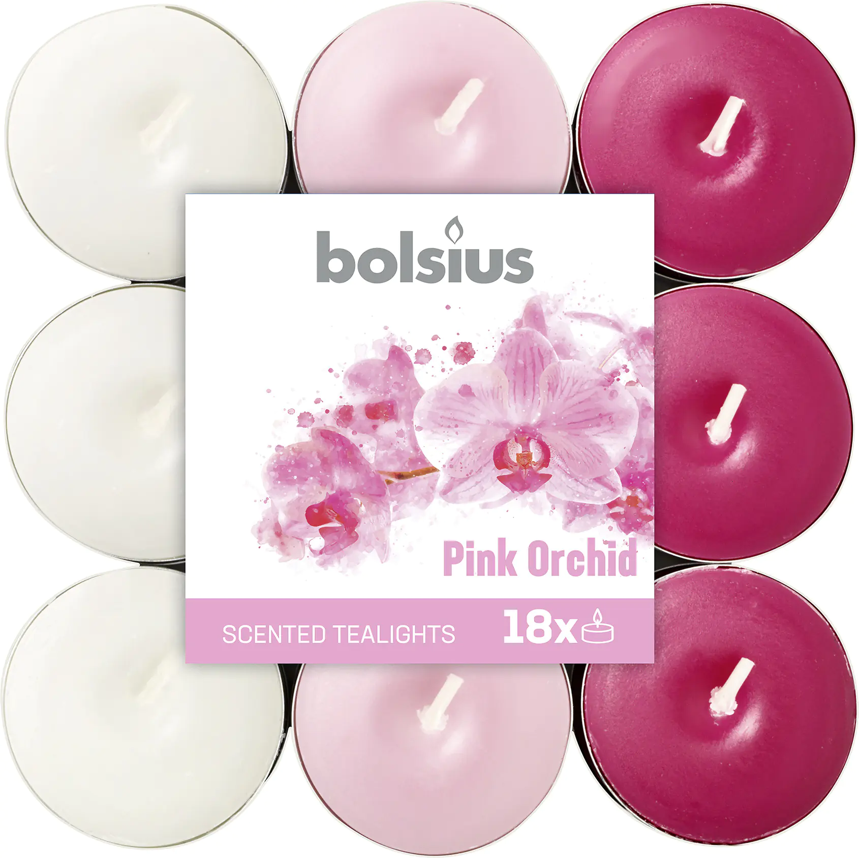 Bolsius Duftteelichter Pink Orchidee Ø 3,8 cm, 18er Pack