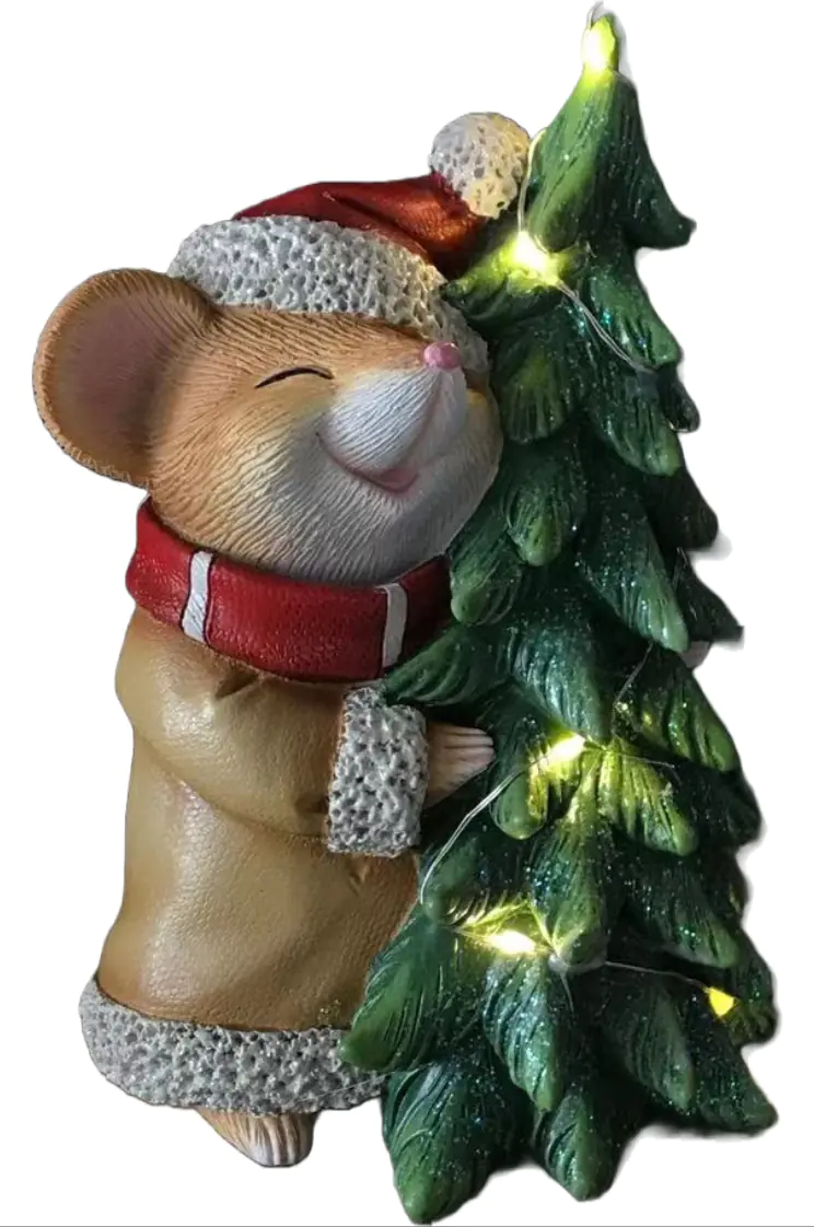 Figur Lebkuchenmaus mit Tanne 17 x 8,5 x 11 cm braun