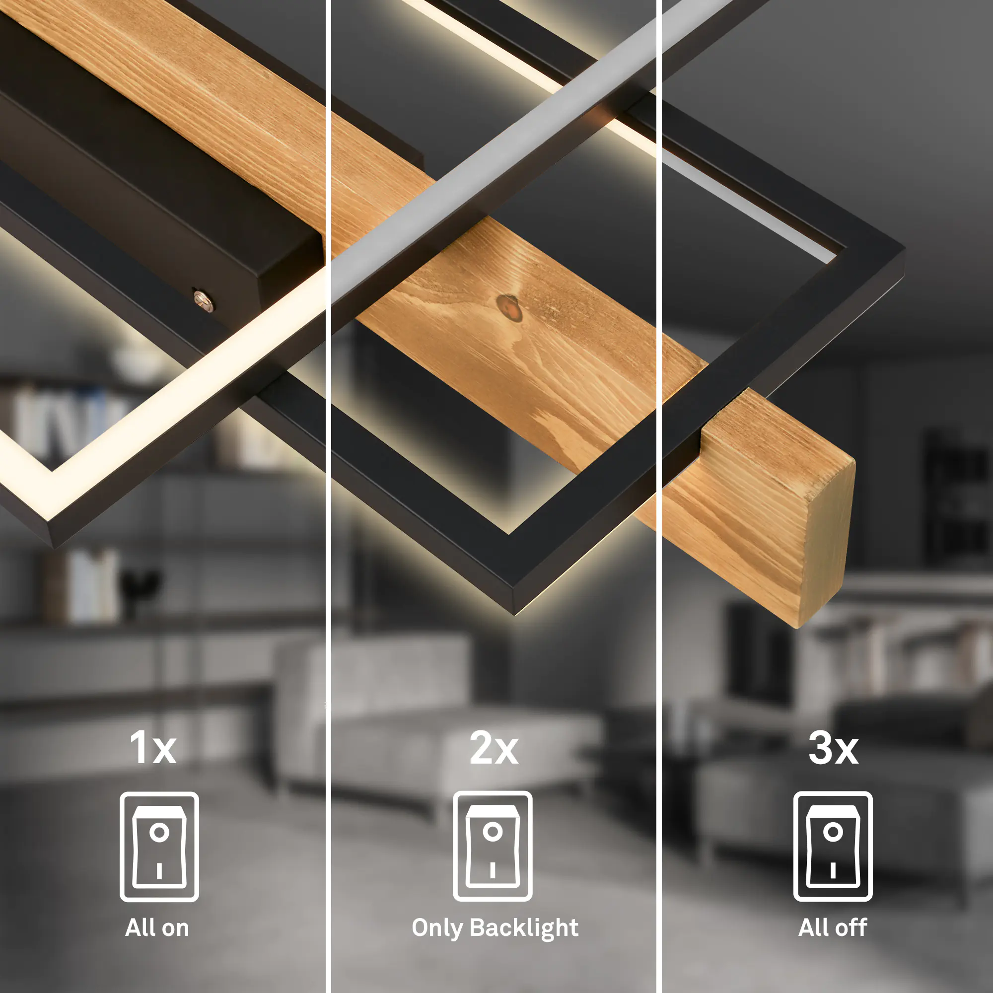 Briloner LED-Deckenleuchte CADRE schwarz Holz 32W