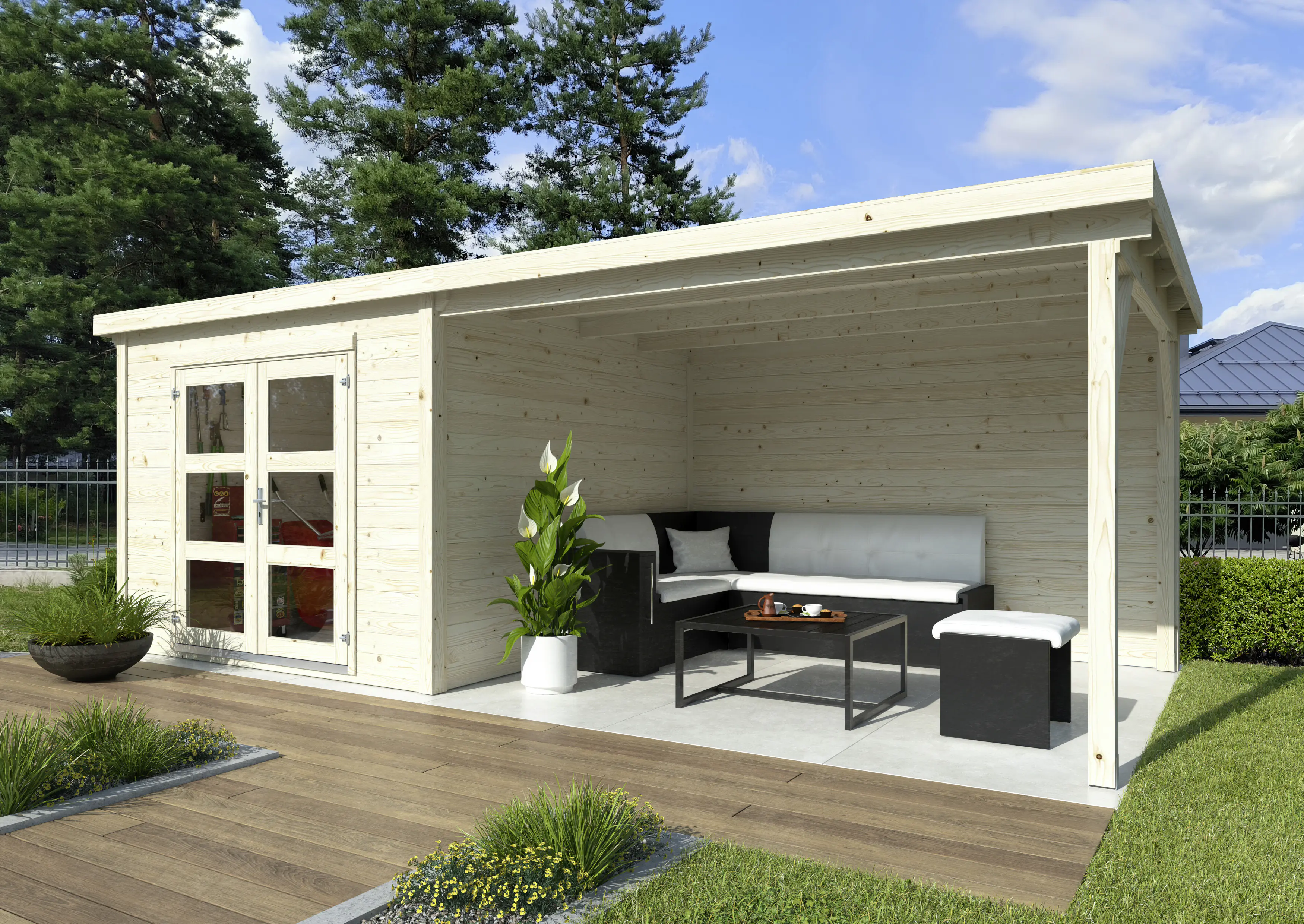 Palmako Gartenhaus Luna 1 Pergola 276 x 282 cm naturbelassen