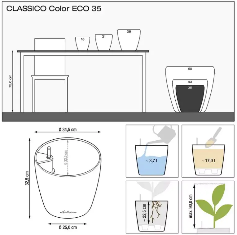 Lechuza Pflanztopf Classico Eco 35 cm Kunststoff hellgrau