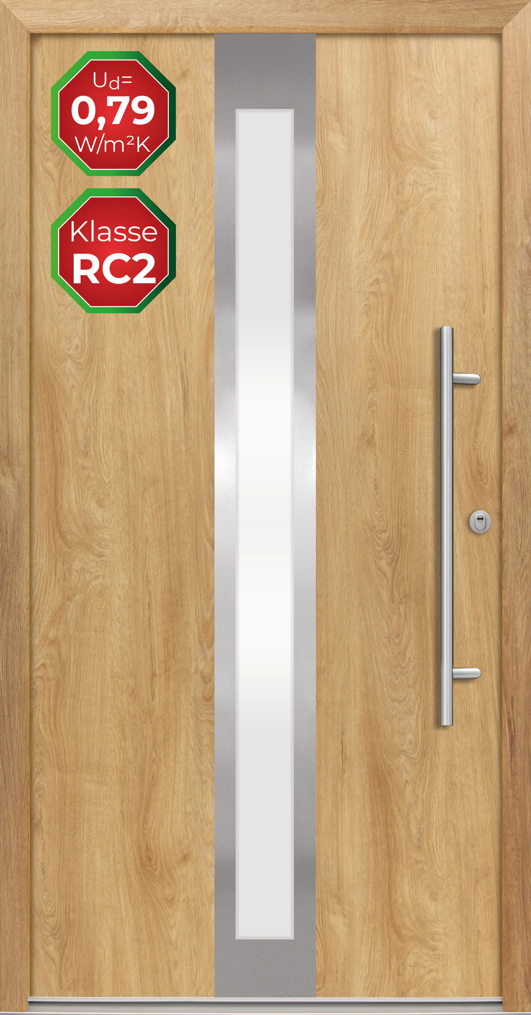 Splendoor Haustür Passivedoor Premium B01 RC2 Eiche Natur DIN Rechts 100 x 210 cm