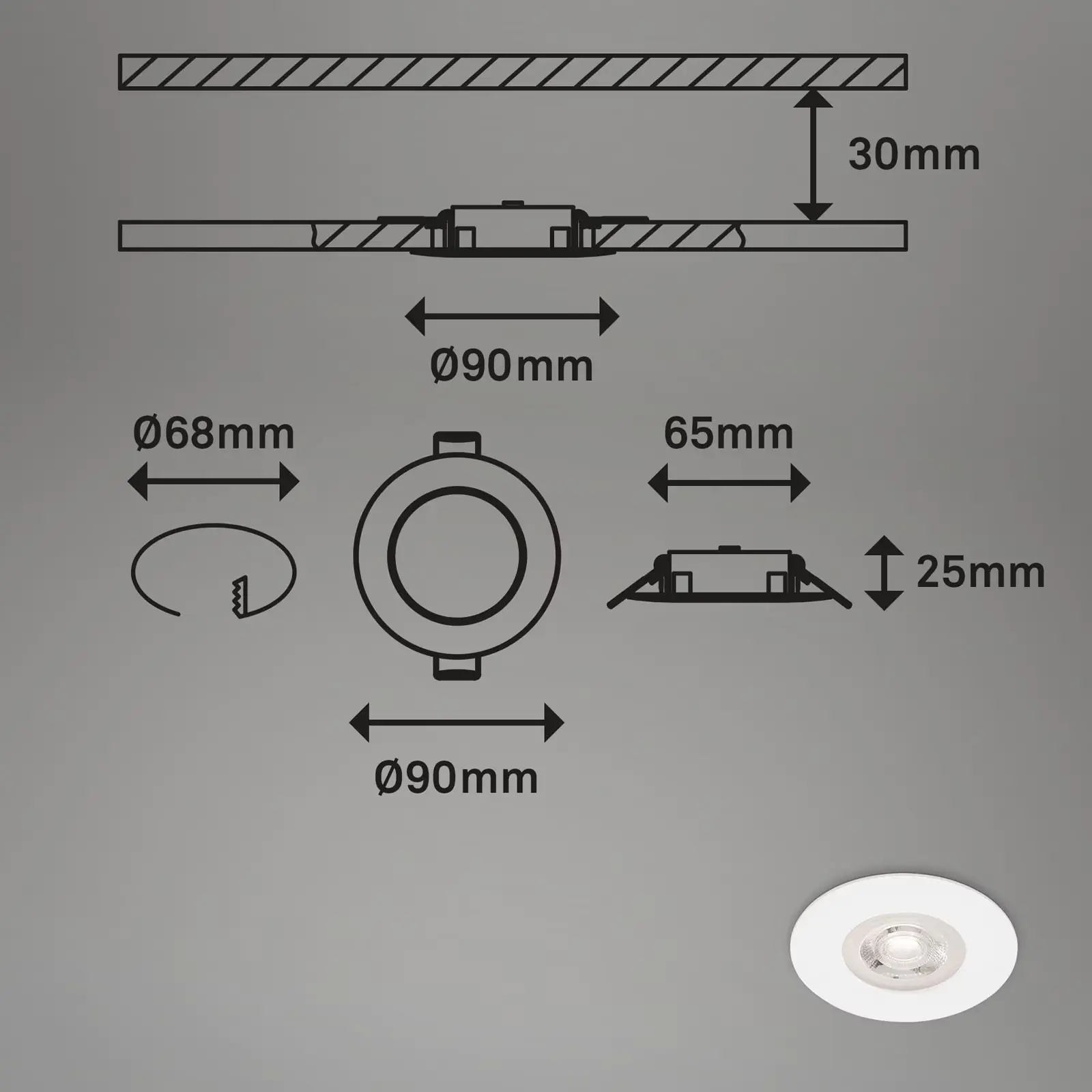 Briloner LED-Einbauleuchten Kulana 4er Set Mini 4,9W, 480lm weiß