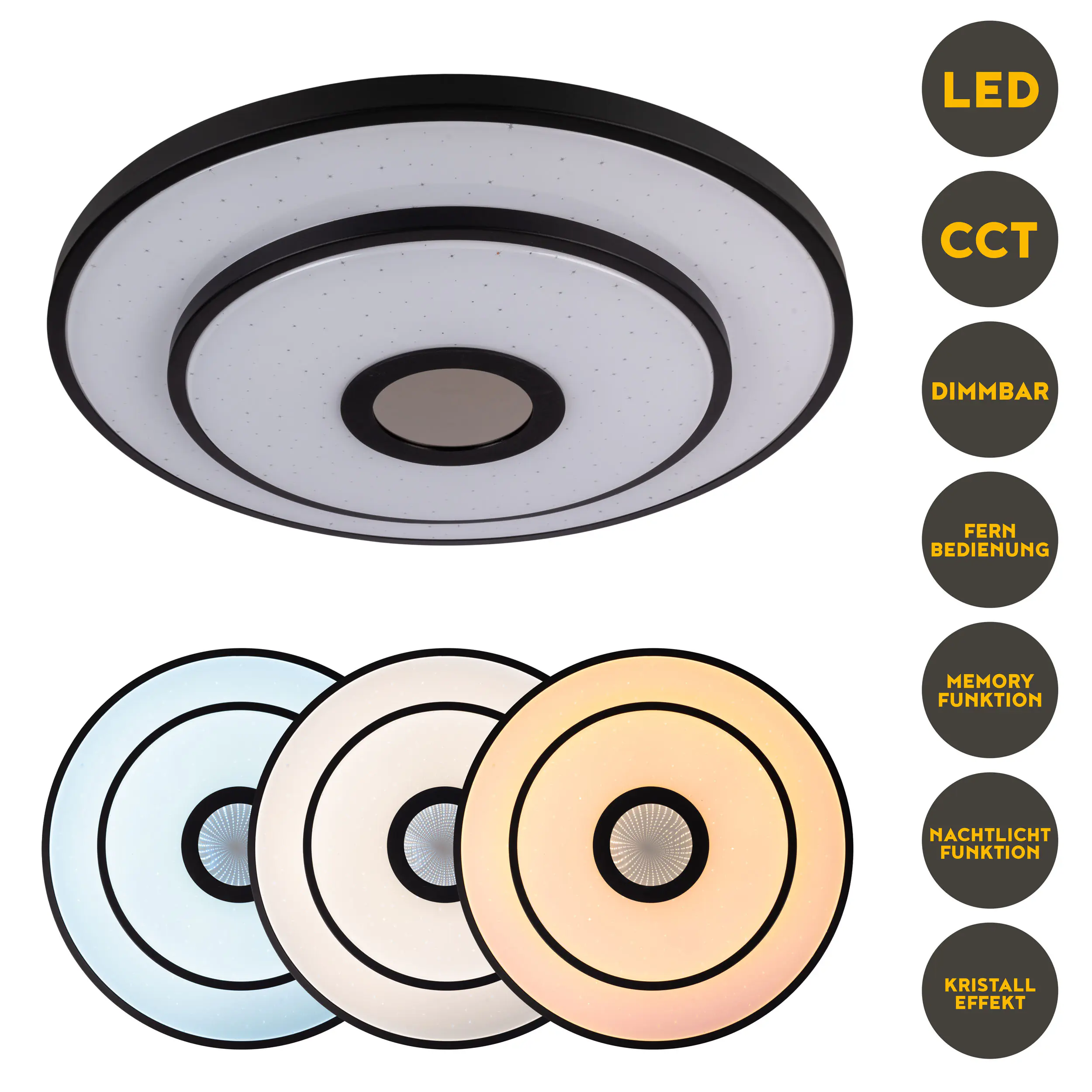 Light & More LED-Deckenleuchte weiß/schwarz Ø 50 x 7 cm warmweiß-kaltweiß dimmbar