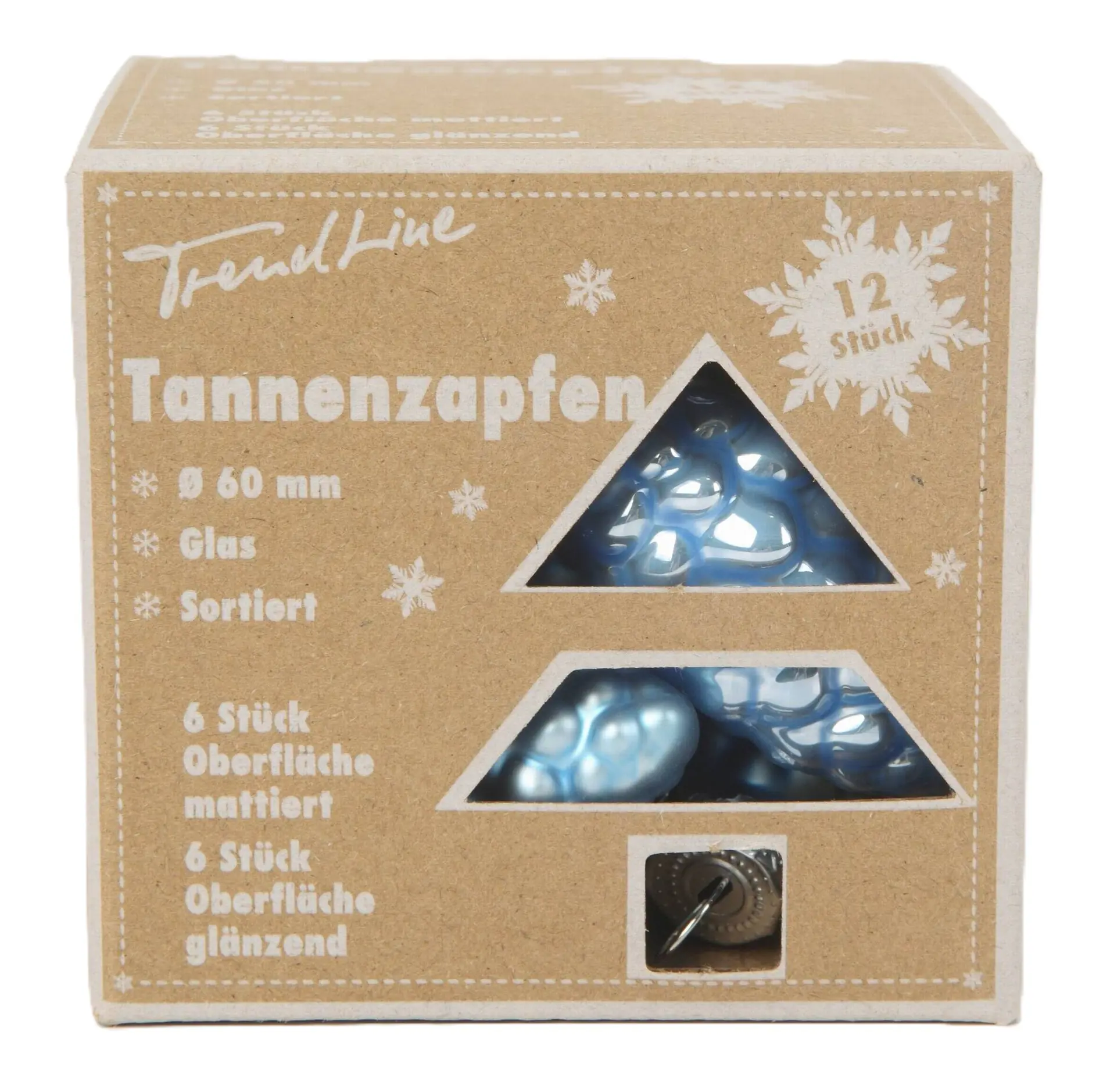 TrendLine Weihnachtskugeln aus Glas Tannenzapfen Ø 6 cm sky blue 12 Stück