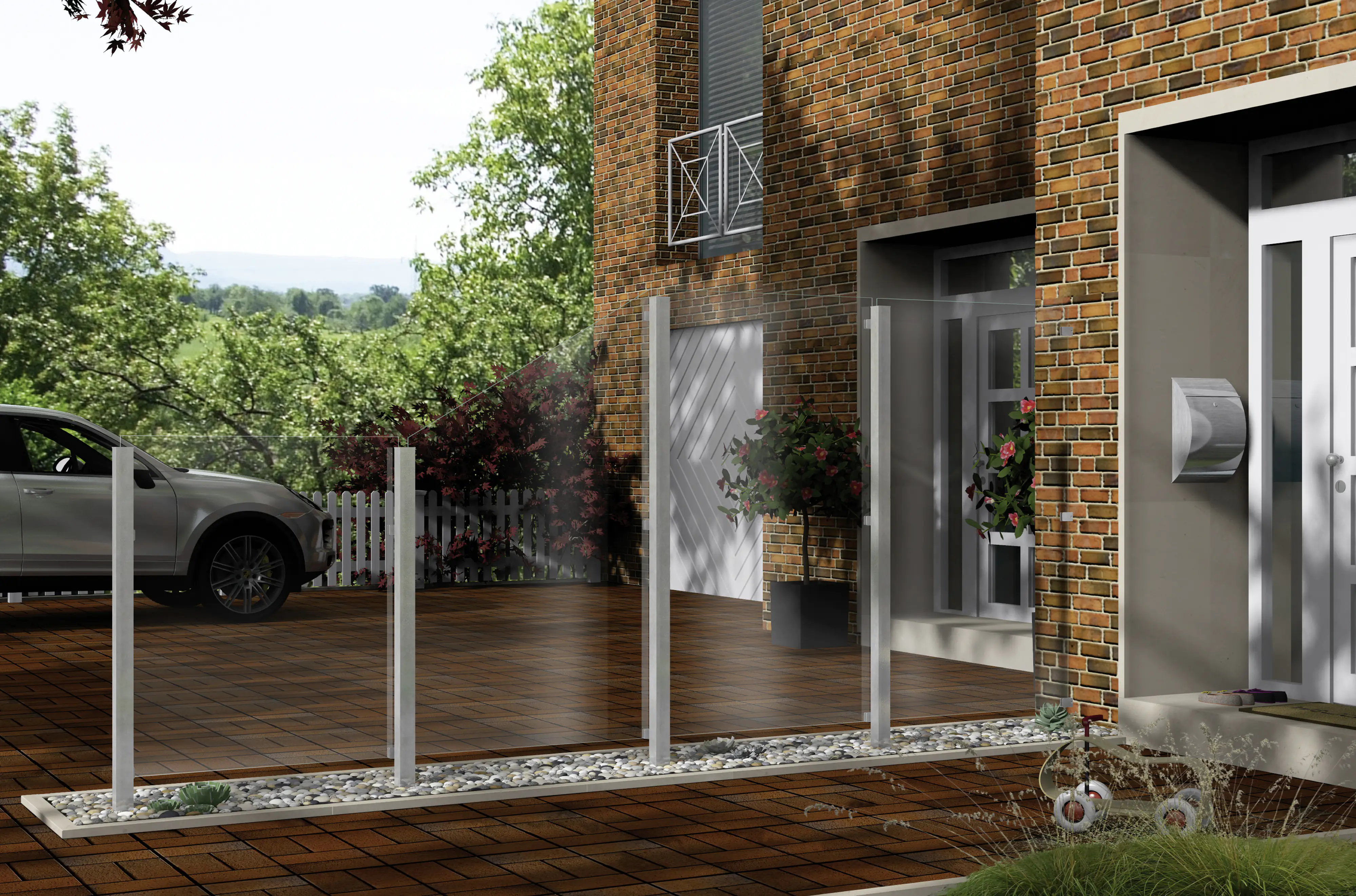 Ambiente Glaszaun Dekor 00/01 schräg 120 x 120/180 cm gehärtetes 8 mm Glas
