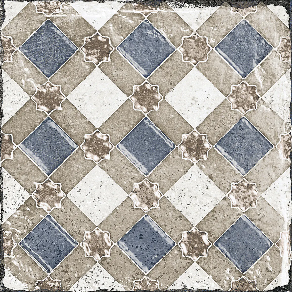 Bodenfliese Feinsteinzeug Marrakesh 20 x 20 cm blau-beige
