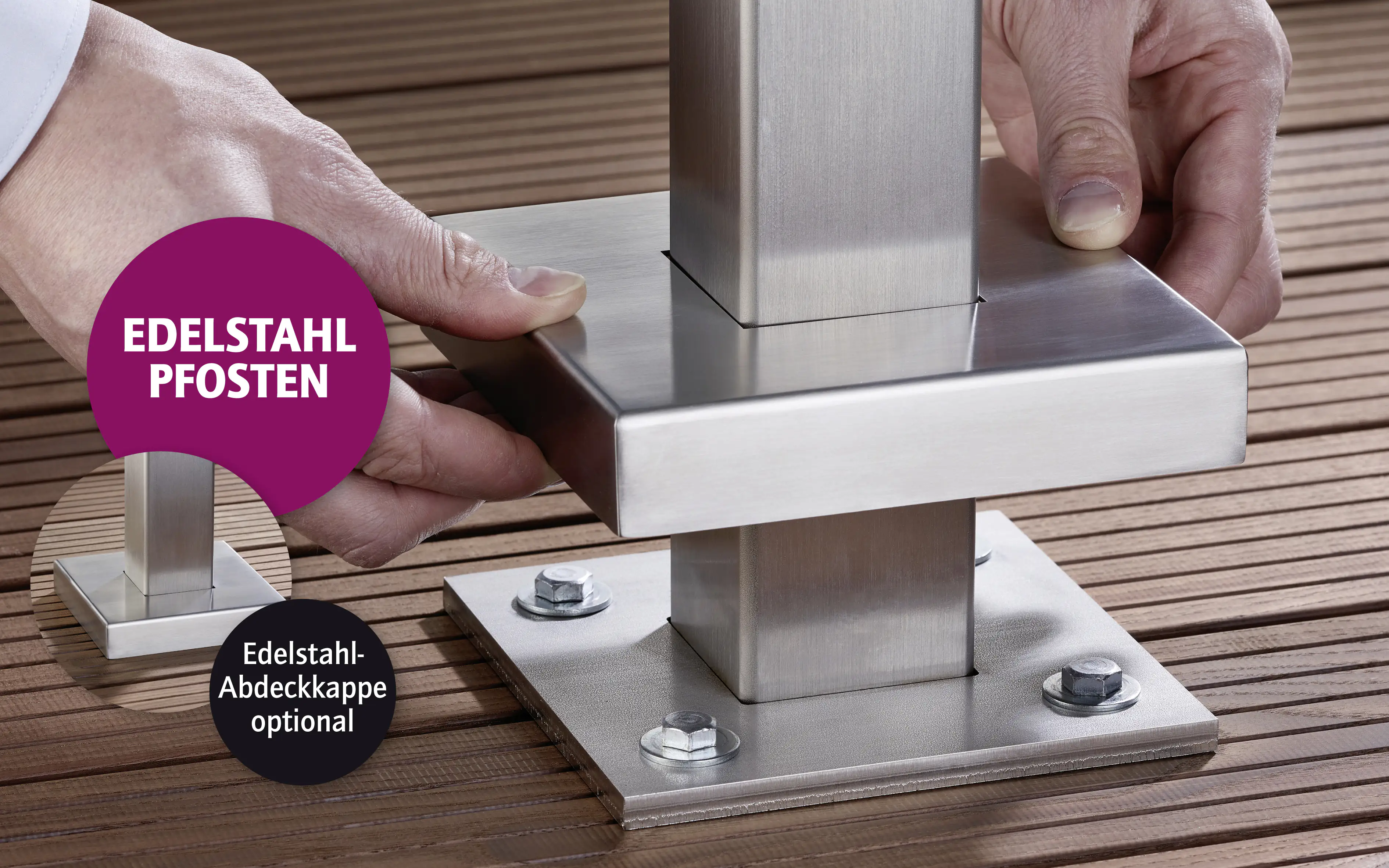 Ambiente Anfangspfosten-Set zum ANSCHRAUBEN 127 cm 6 x 6 cm Edelstahl V2A