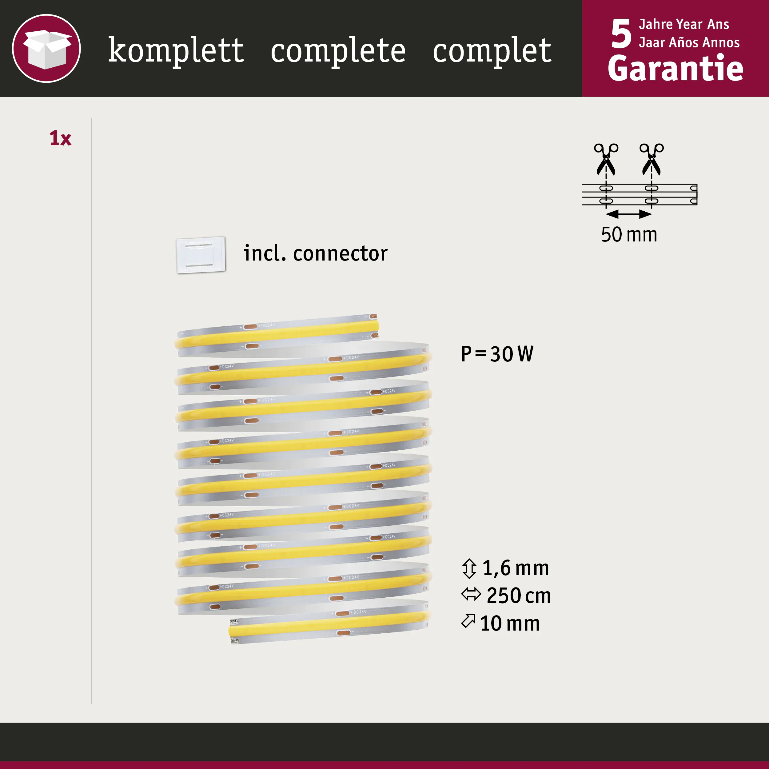 Paulmann MaxLED 1000 Stripe 2,5 m warmweiß Full-Line COB silber