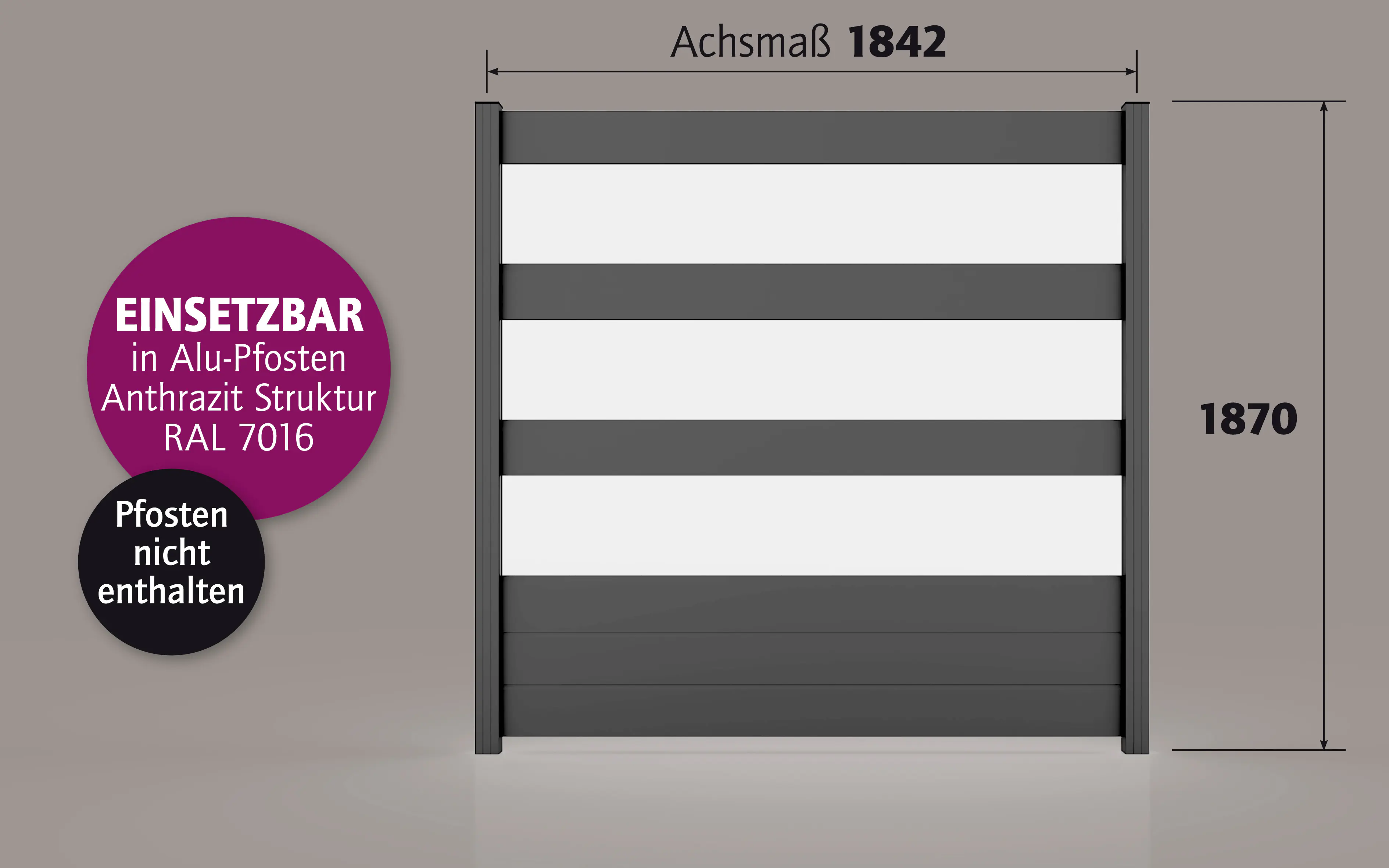 Ambiente Alu-Zaun Paneel 150 + ESG 8 mm 180 cm x 180 cm 22 mm stark