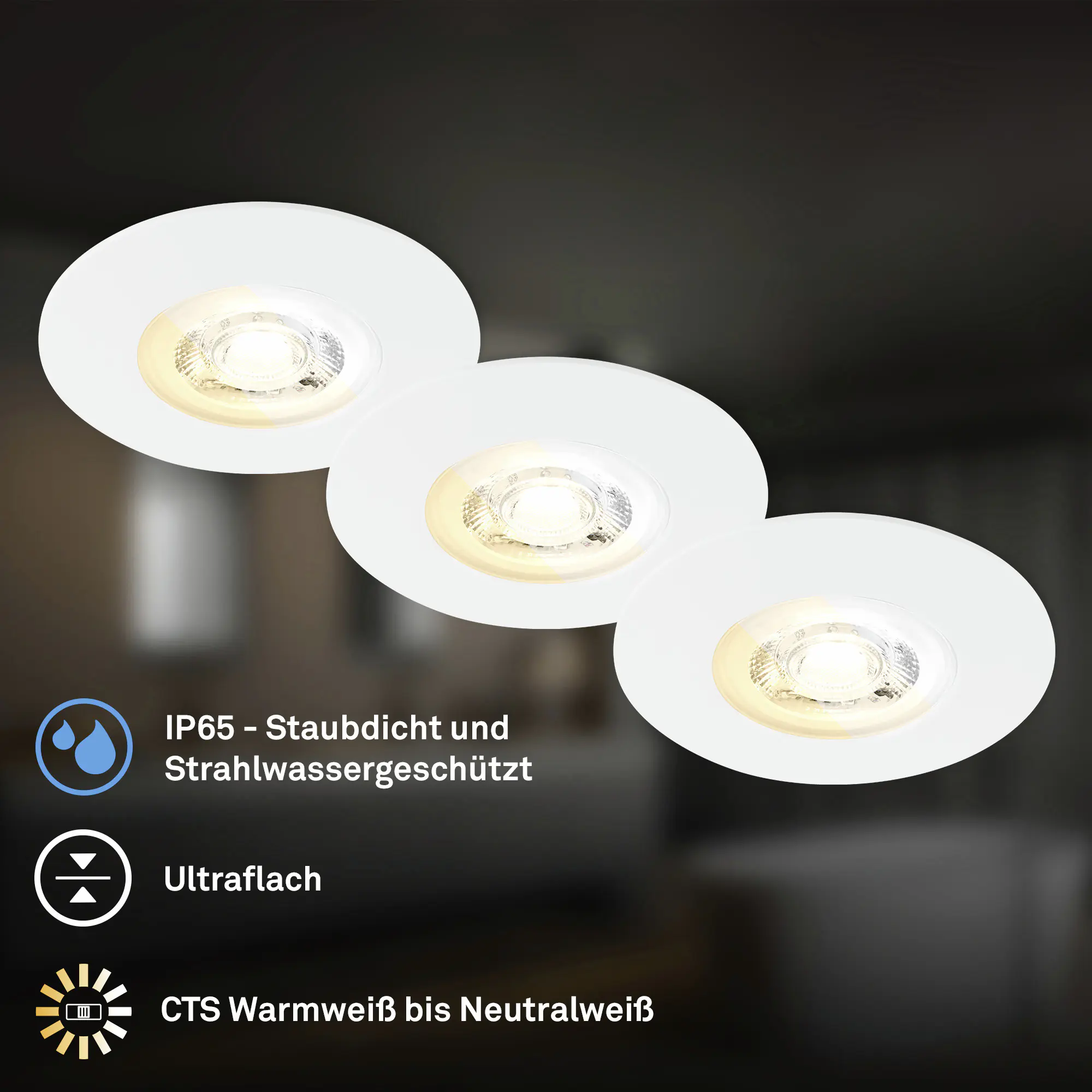 Briloner LED Einbauleuchten Dimara Ø 9 x 3 cm warmweiß/neutralweiß chrom dimmbar 3er-Set