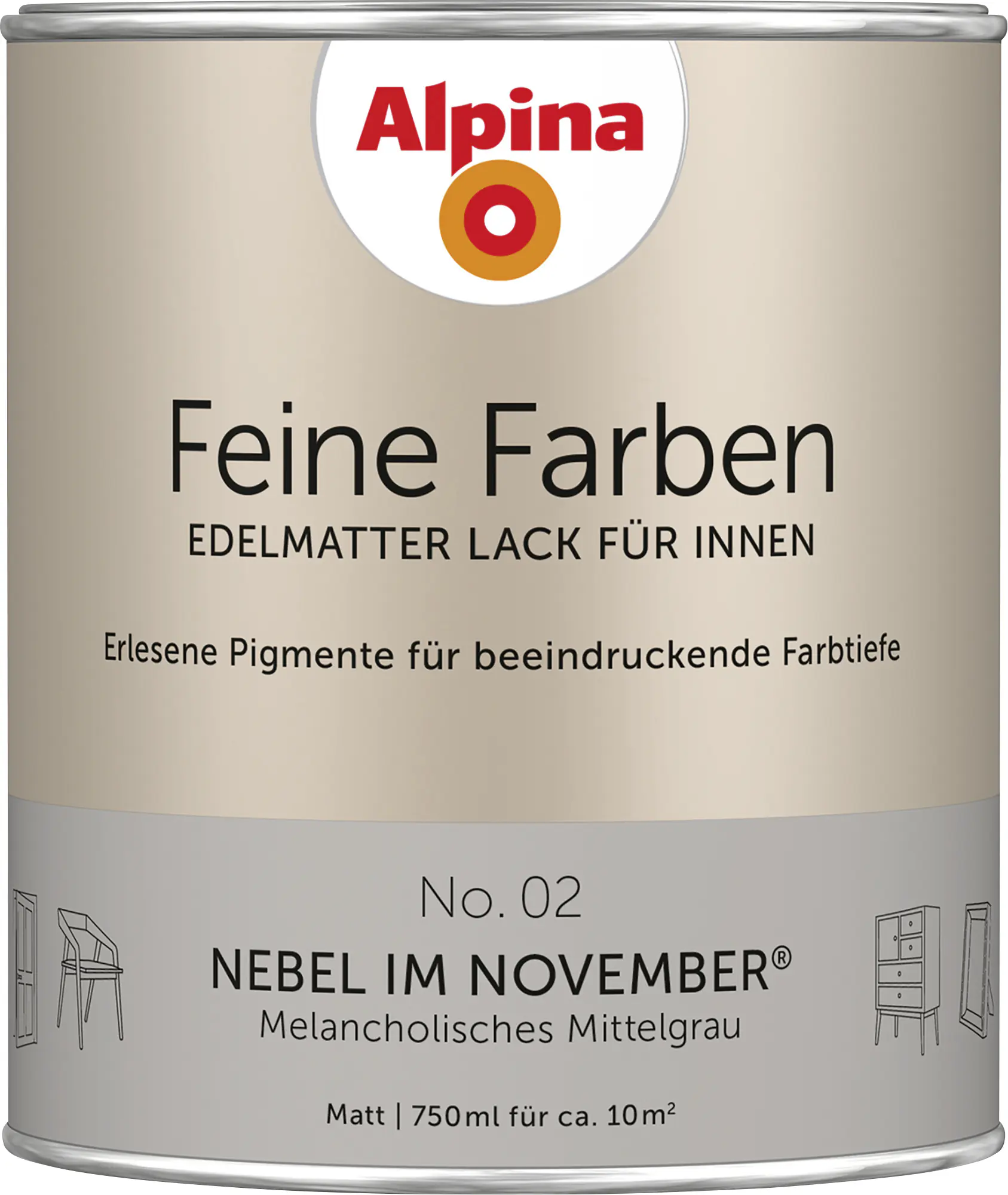 Alpina Feine Farben Lack No. 02 Nebel im November - mittelgrau 750 ml