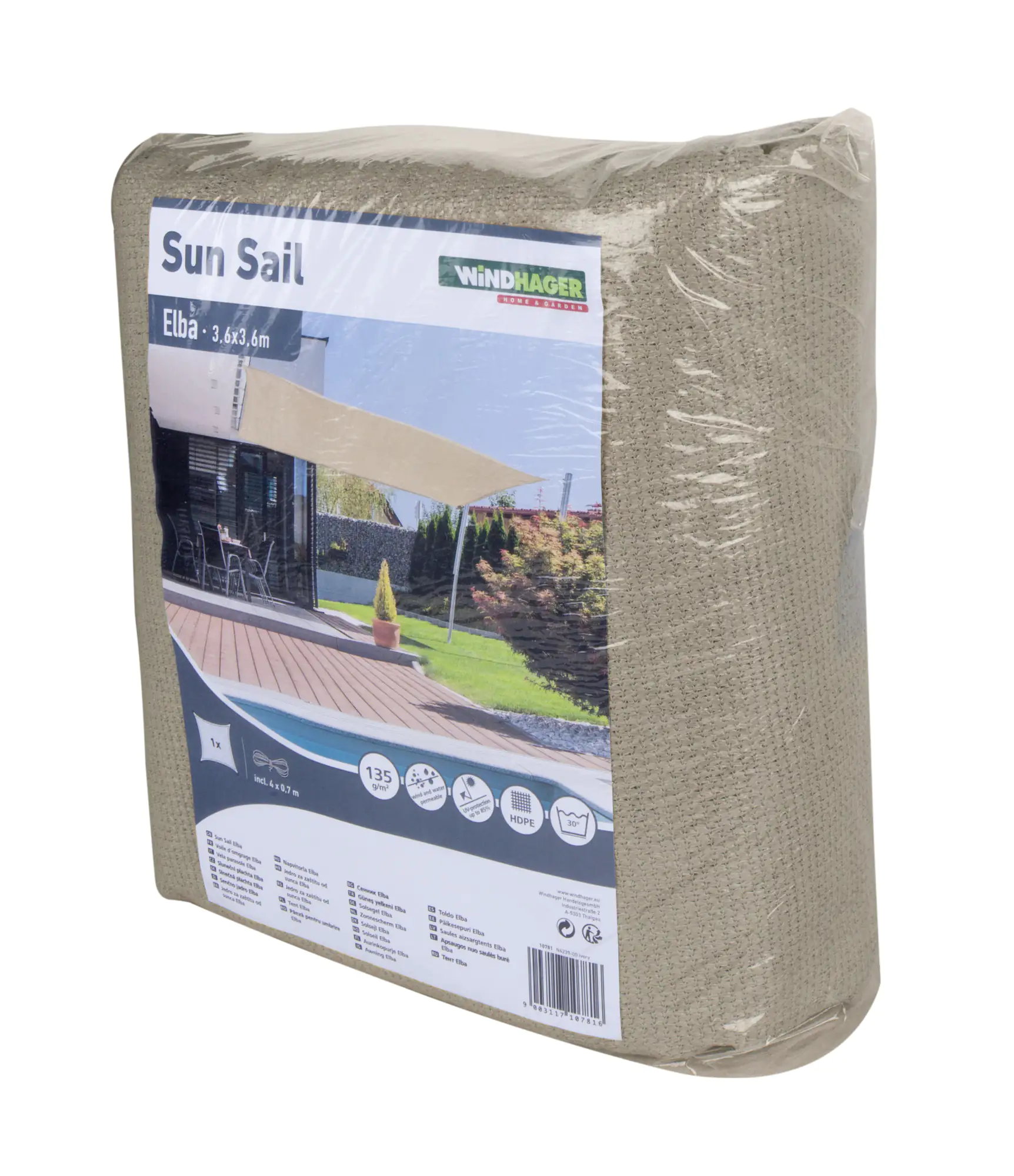 Windhager Sonnensegel Elba Elfenbein 3,6 x 3,6 m