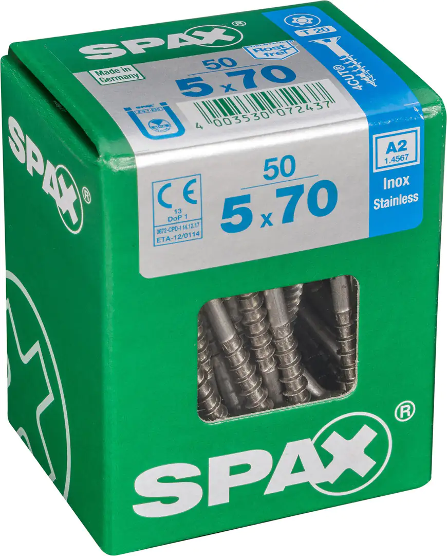Spax Universalschrauben 5.0 x 70 mm TX 20 Senkkopf - 50 Stück Edelstahl