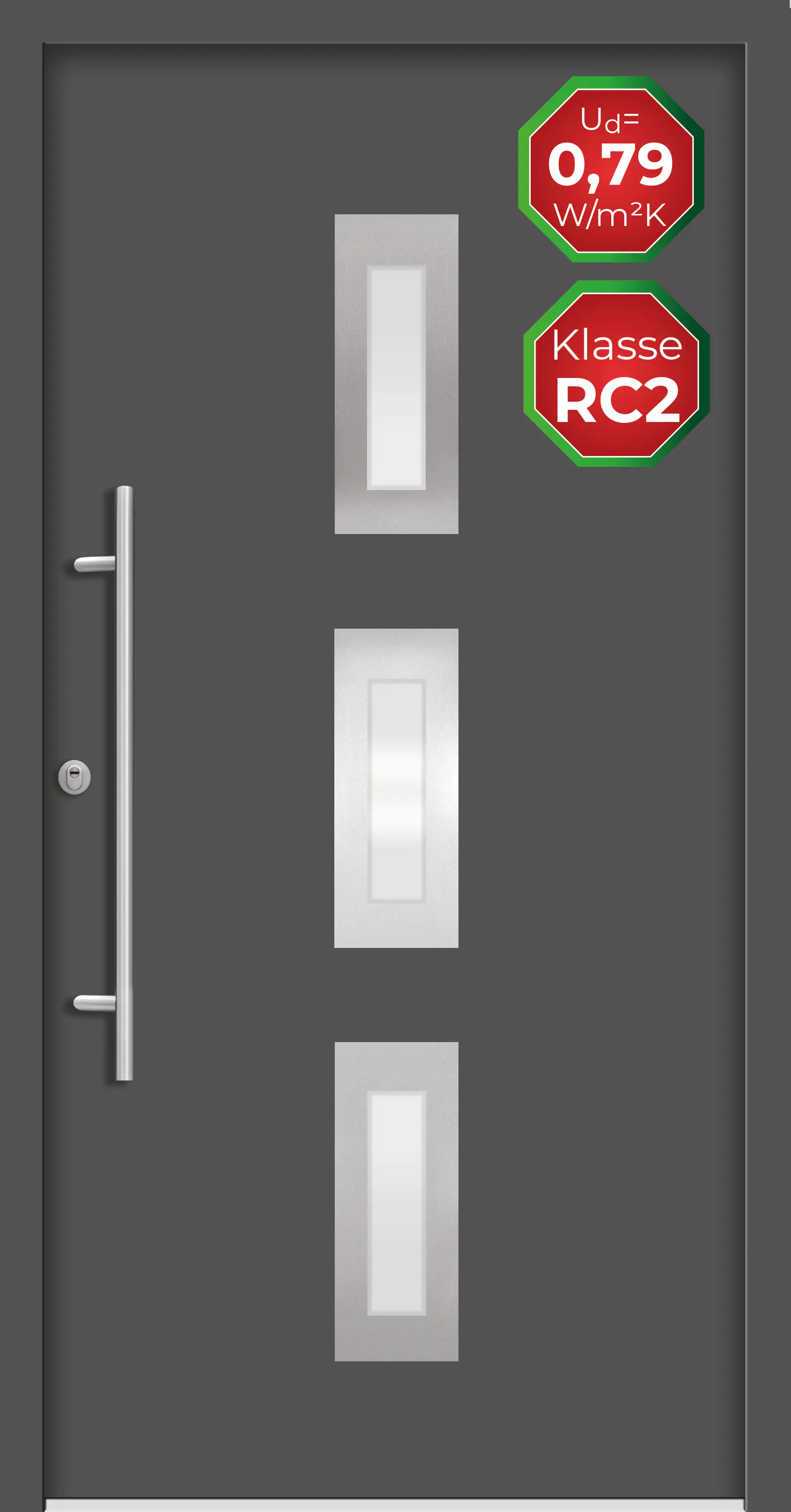 Splendoor Haustür Passivedoor Premium B02 RC2 Anthrazit DIN Links 100 x 210 cm