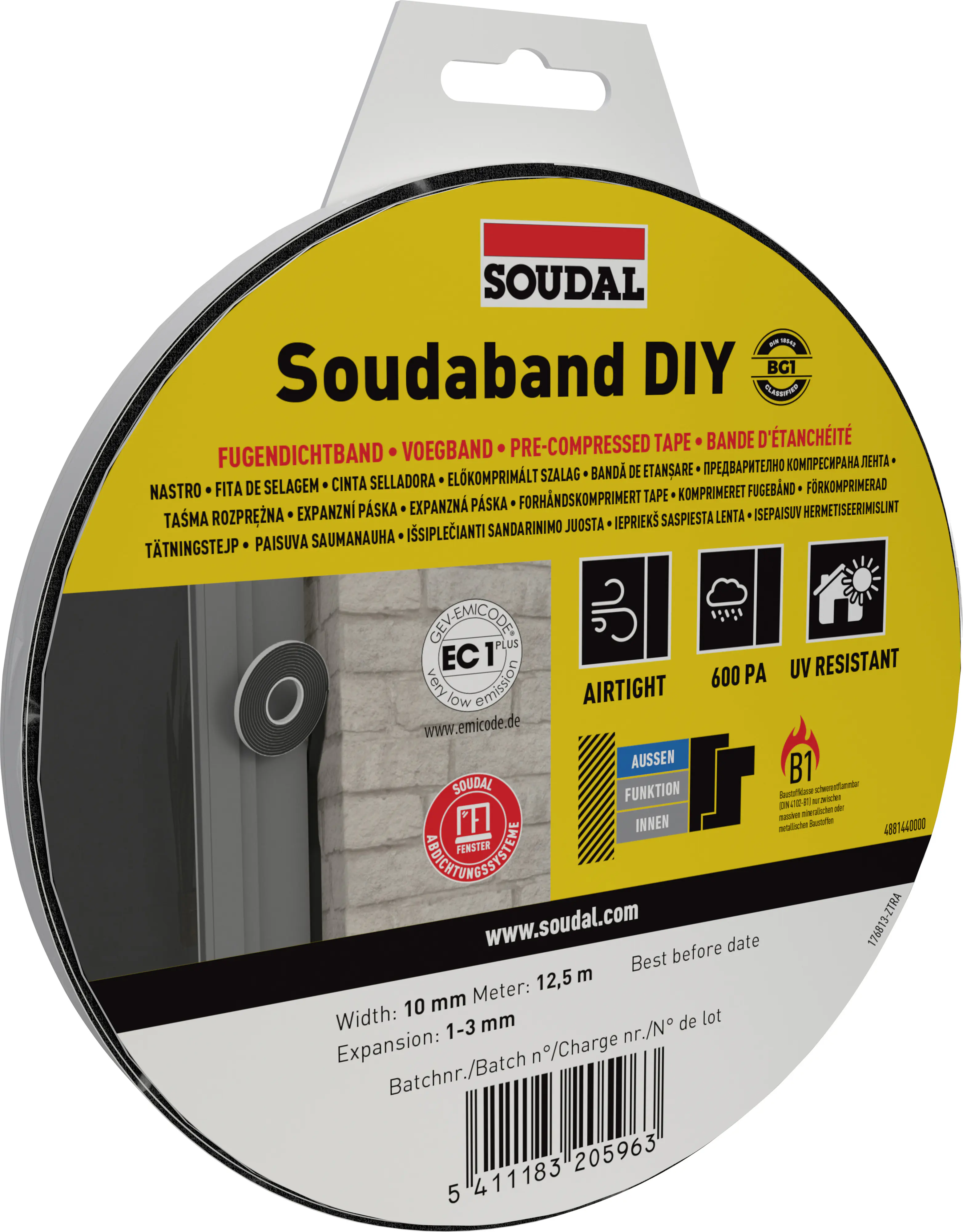 Soudal Fugendichtband Soudaband DIY BG1 10/1-3 12,5 m x 1 cm grau selbstklebend