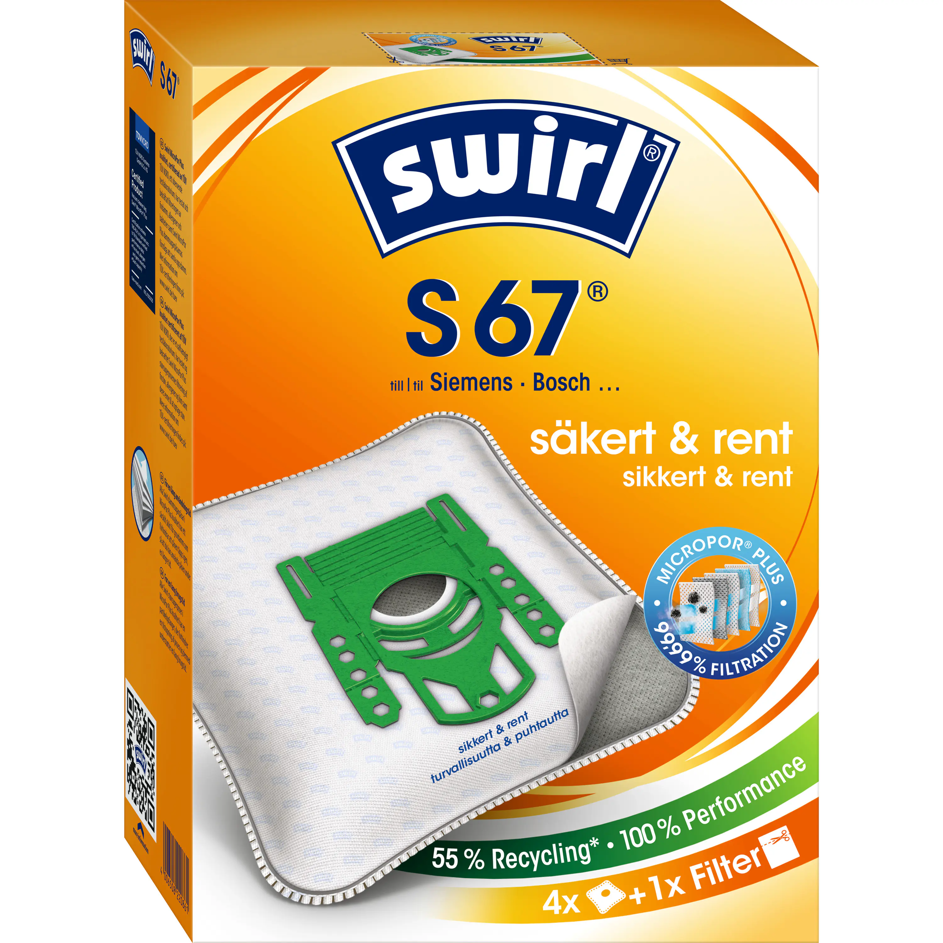 Swirl S 67 EcoPor Staubsaugerbeutel 4 Staubbeutel + 1 Filter
