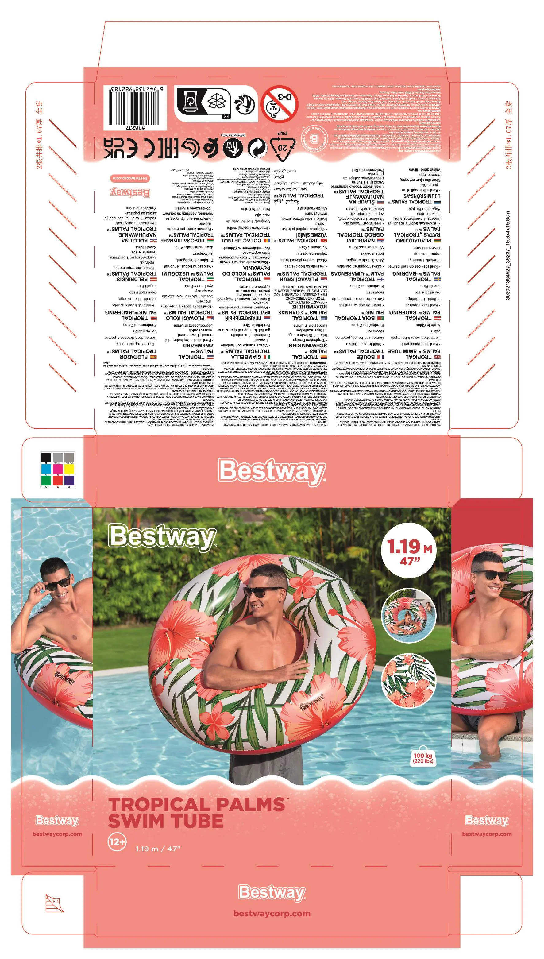 Bestway Schwimmring Tropical Palms Ø 119 cm 2-fach sortiert