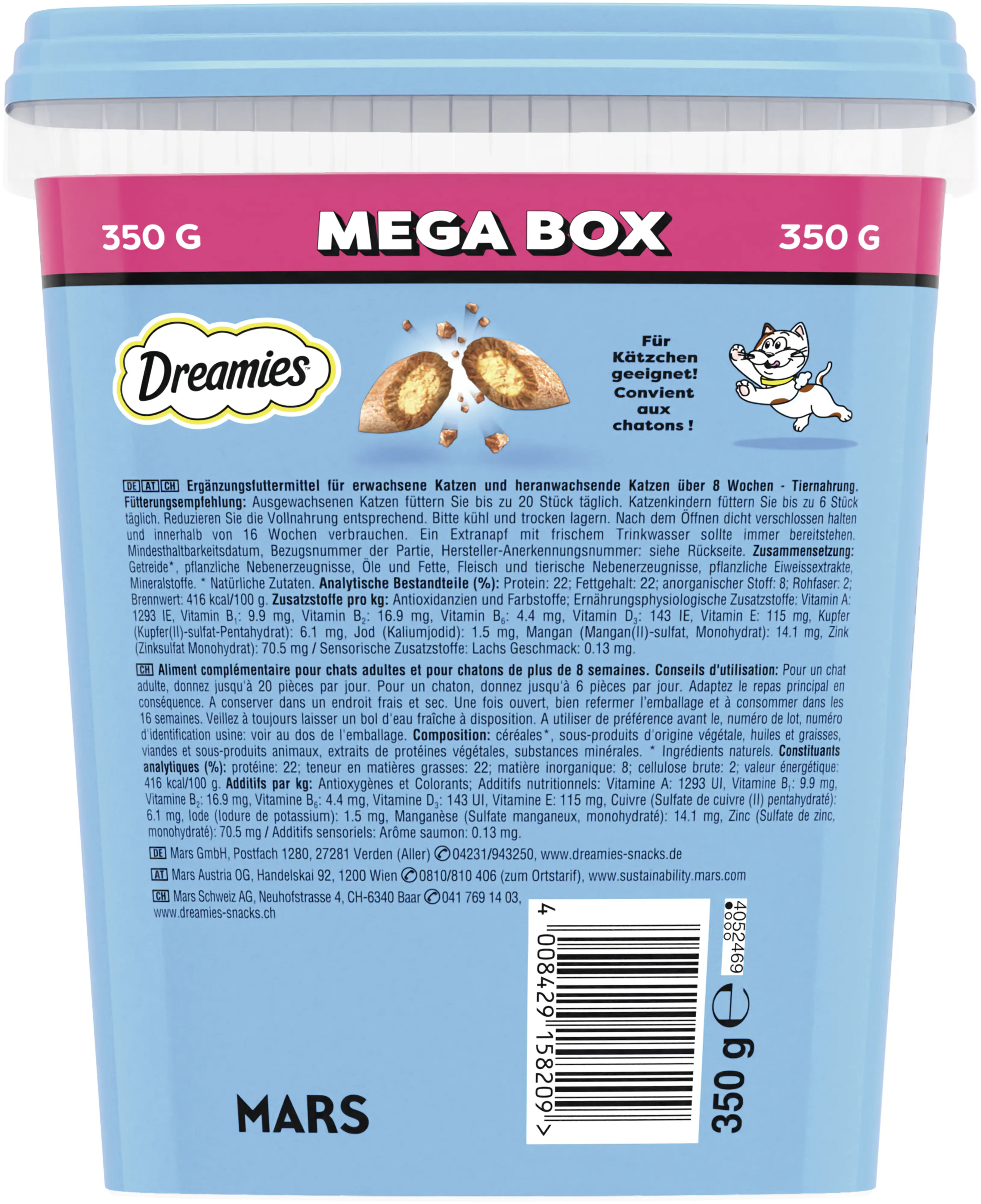 Dreamies Katzen Leckerli 350 g Box Lachs