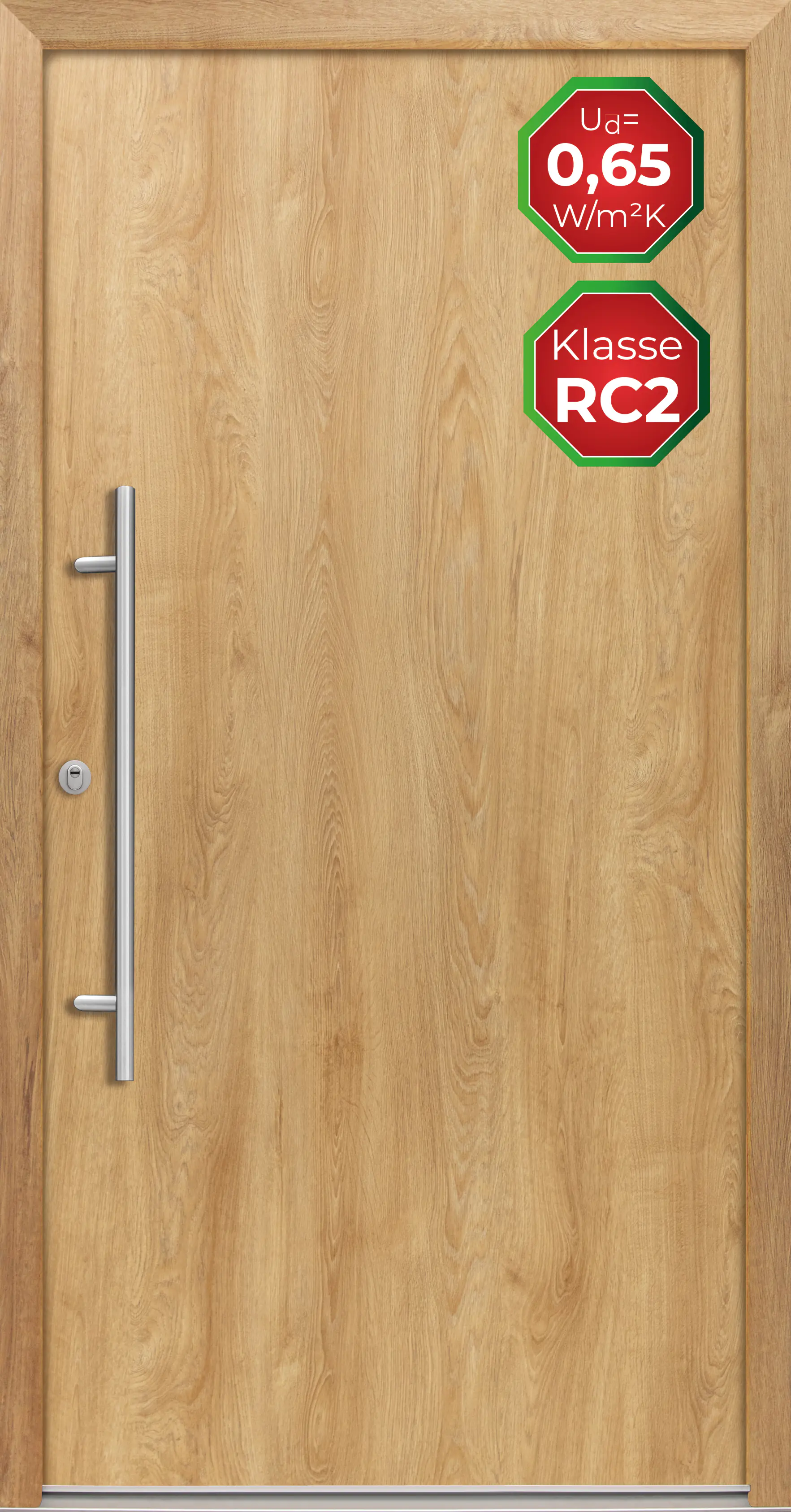 Splendoor Haustür Passivedoor Premium B05 RC2 Eiche Natur DIN Links 100 x 210 cm