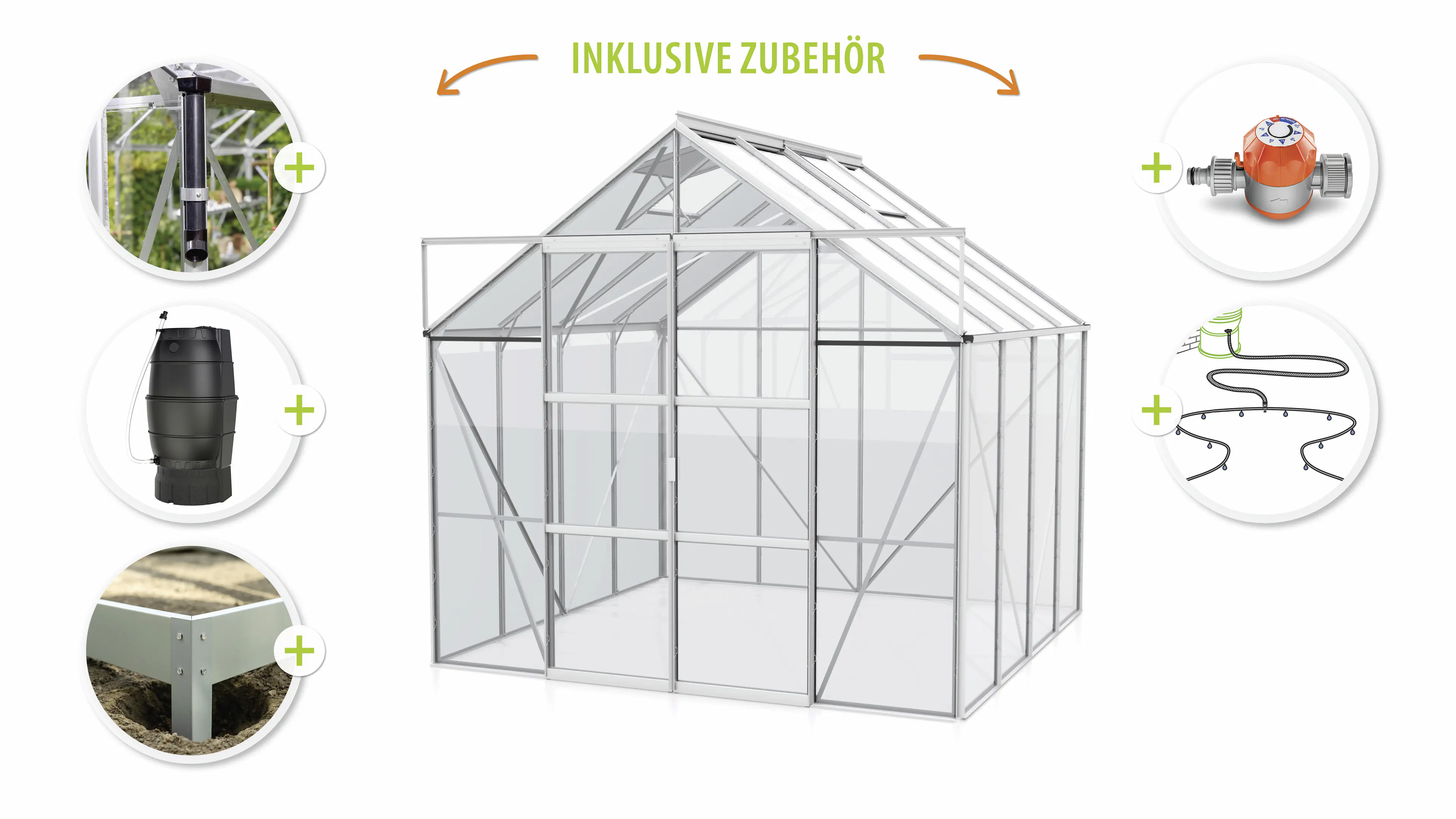 Vitavia Gewächshaus-Set Uranus 6700 ESG 3 mm alu 254 x 254 cm 