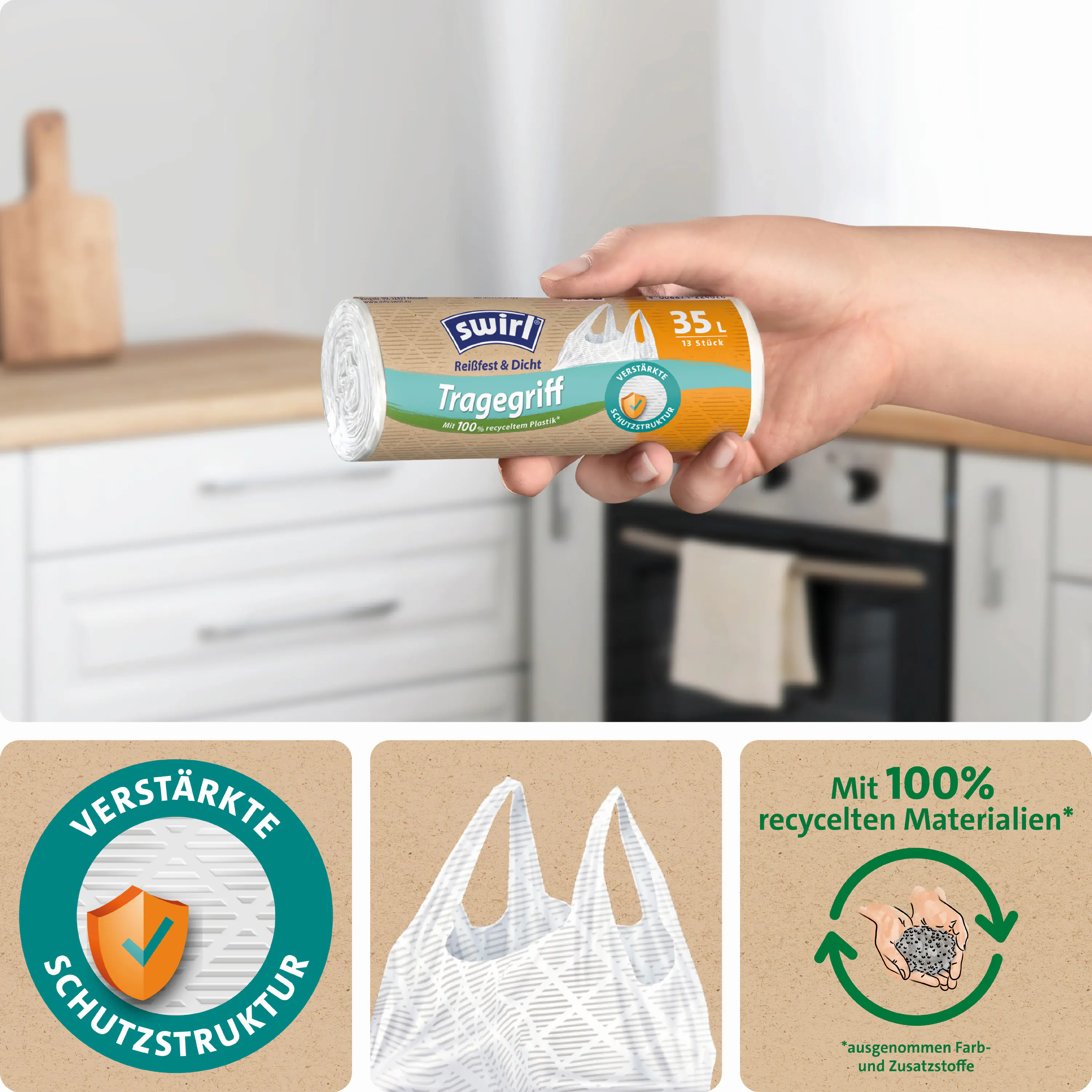 Swirl® Müllbeutel mit Tragegriff Reißfest & Dicht 35 L 13 Stück