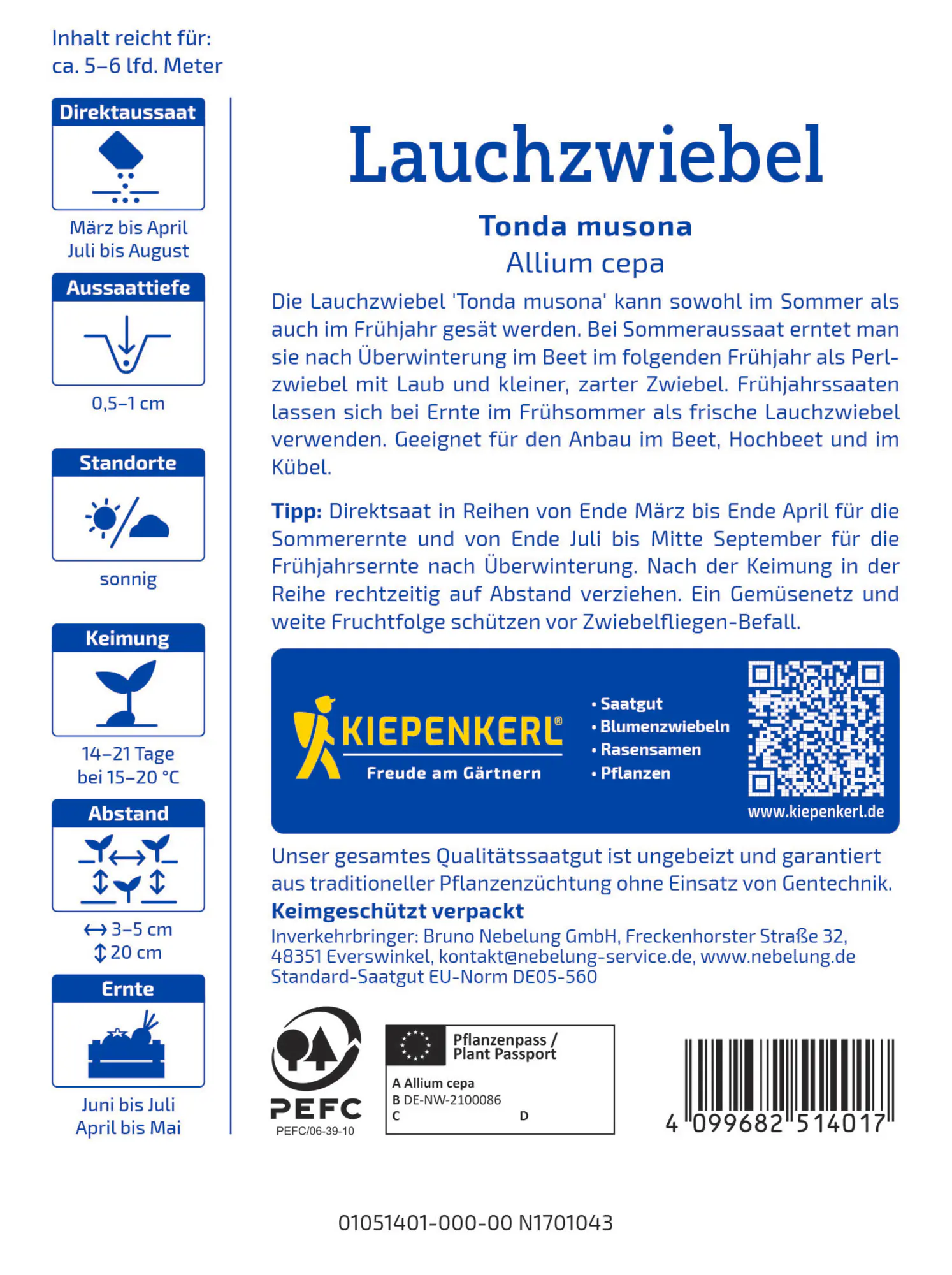 Kiepenkerl Saatgut Lauchzwiebel Tonda musona für ca. 1 – 1,5 m²