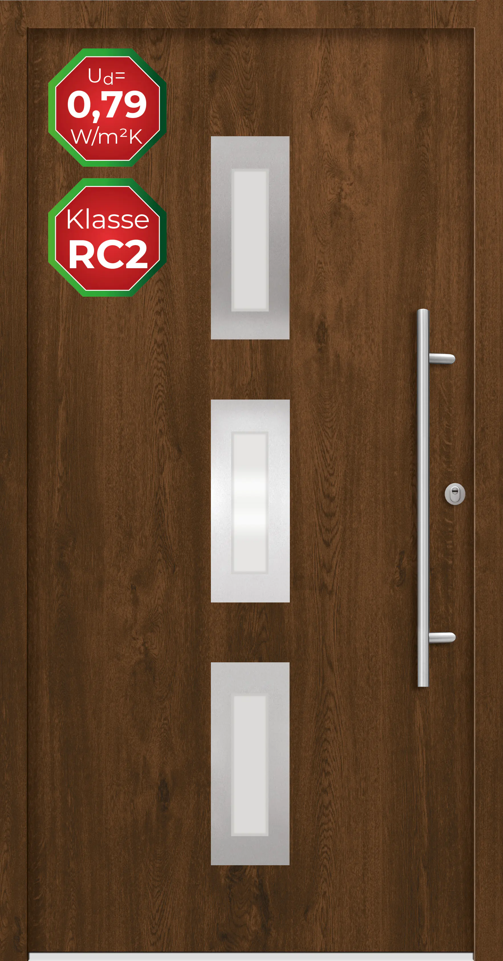 Splendoor Haustür Passivedoor Premium B02 RC2 Nussbaum DIN Rechts 110 x 210 cm