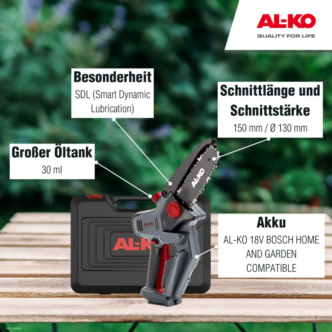 Alko Akku-Mini-Kettensäge CSM 1815 15 cm Schwertlänge