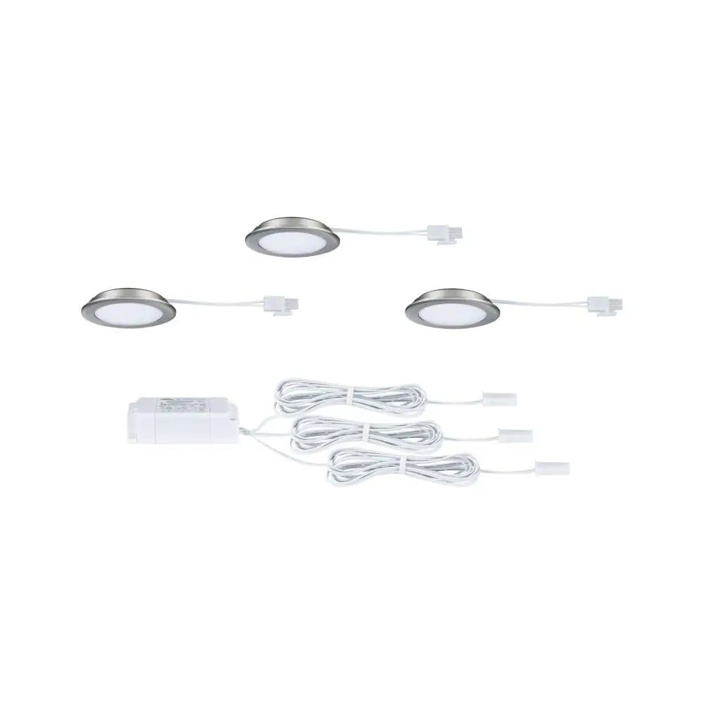 Paulmann LED Möbel-Einbauleuchte eisen gebürstet Ø 6,5 cm warmweiß 3er Set