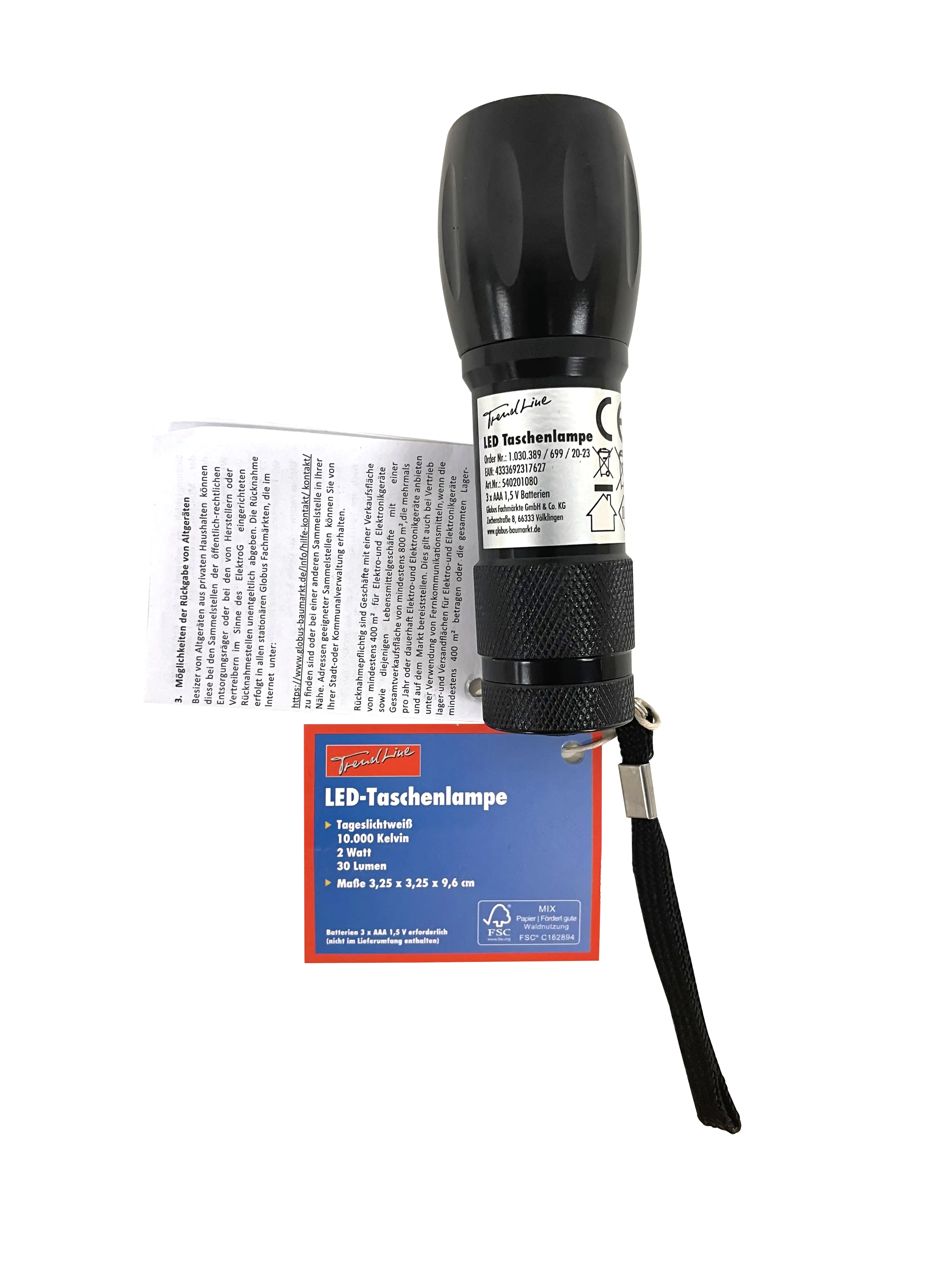 Trendline schwarze Taschenlampe mit 9 LED