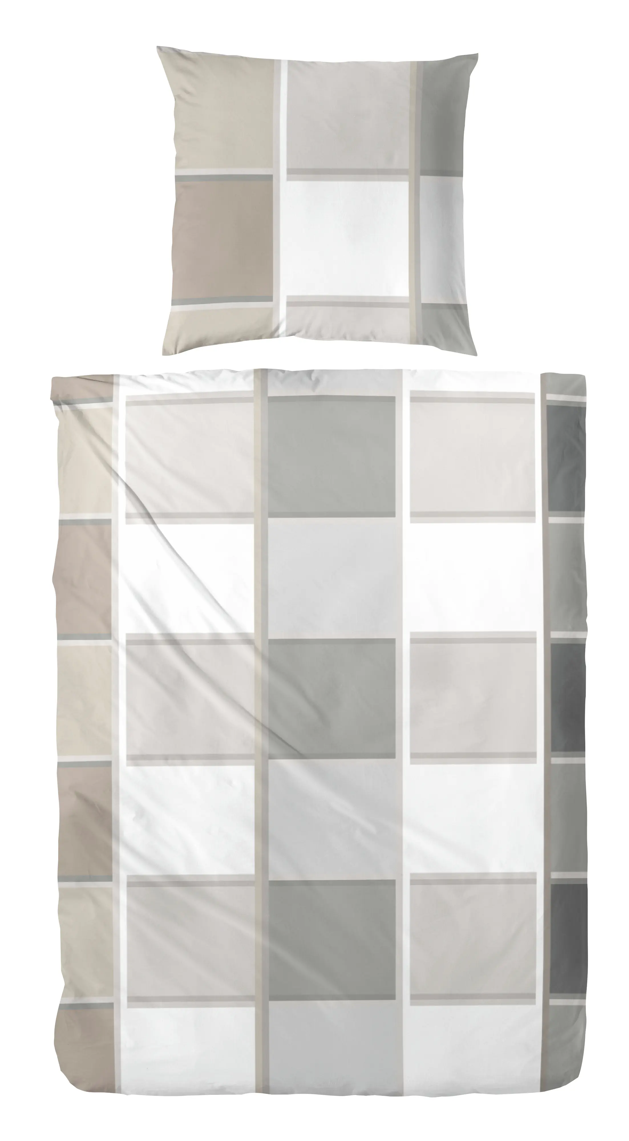 Bettwäsche Mako-Satin Karo grau-beige 135 x 200 cm