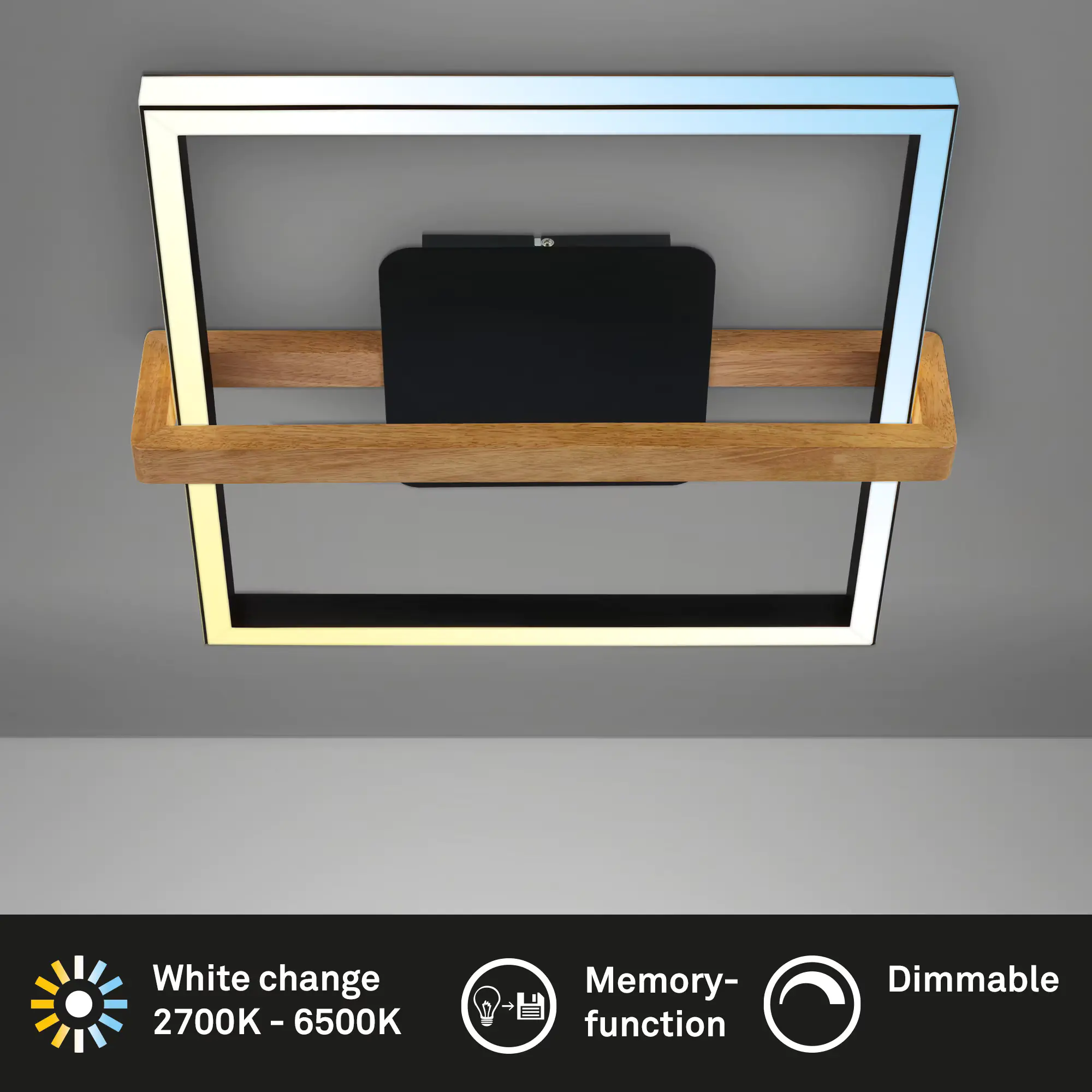 Briloner LED-Deckenleuchte CCT schwarz mit Holz 40W