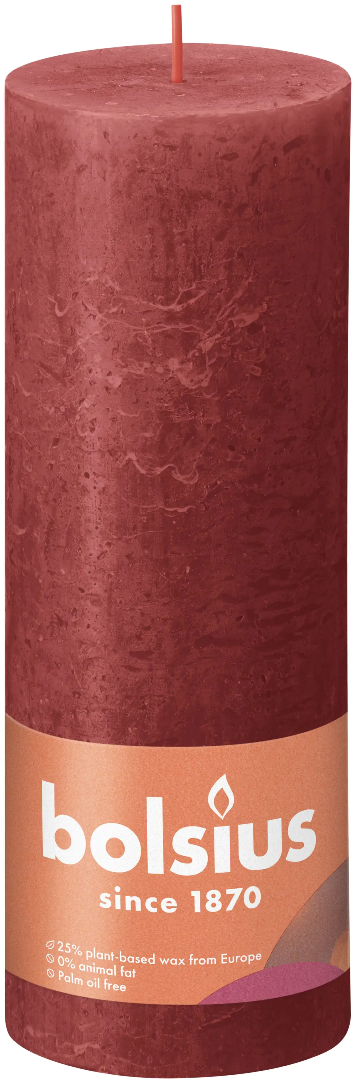 Bolsius Rustik Stumpenkerze zartes rot, Höhe: 19 cm, Ø 6,8 cm