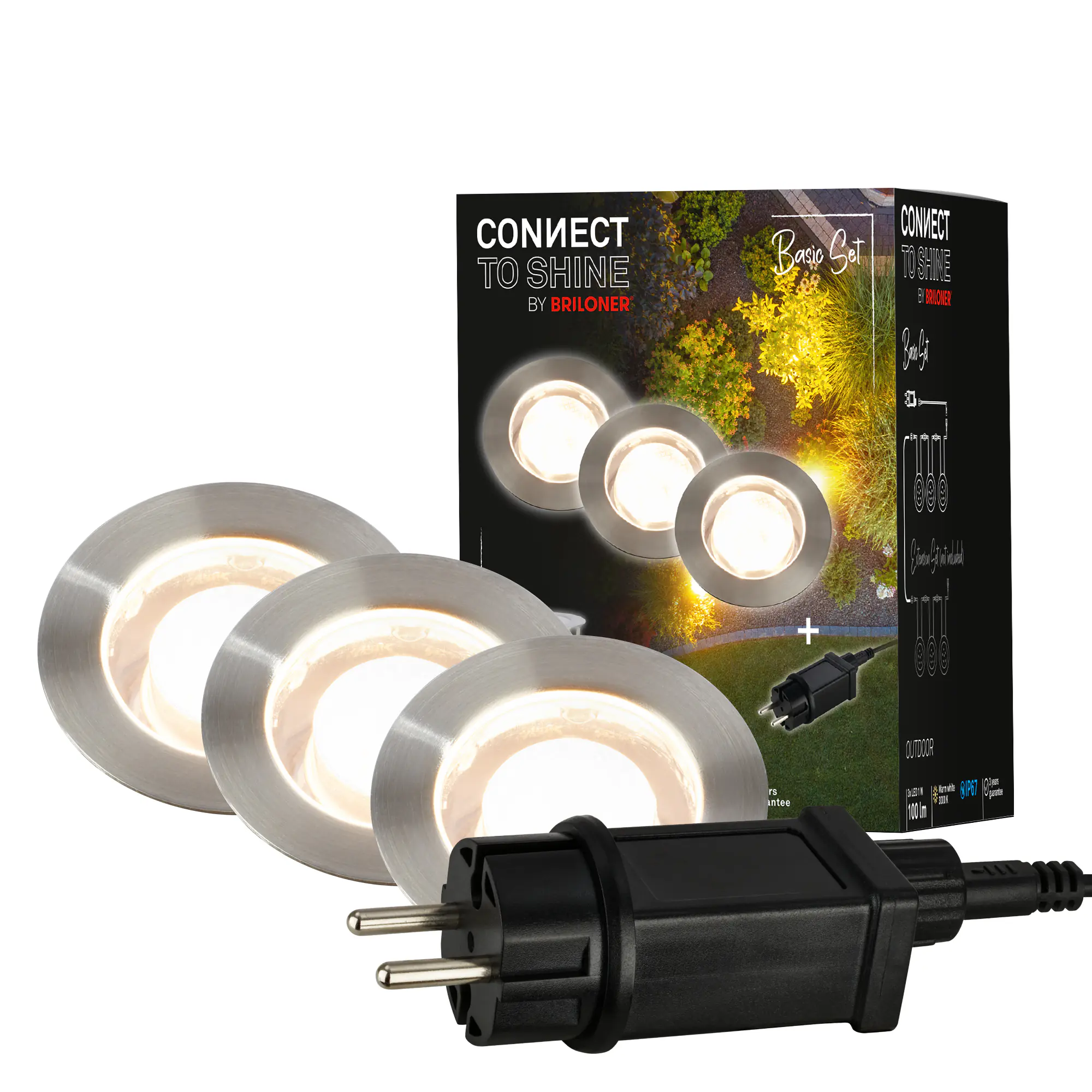 Briloner LED Außen-Bodenstrahler Padouk Connect to Shine 3er Starterset 3x1W warmweiß