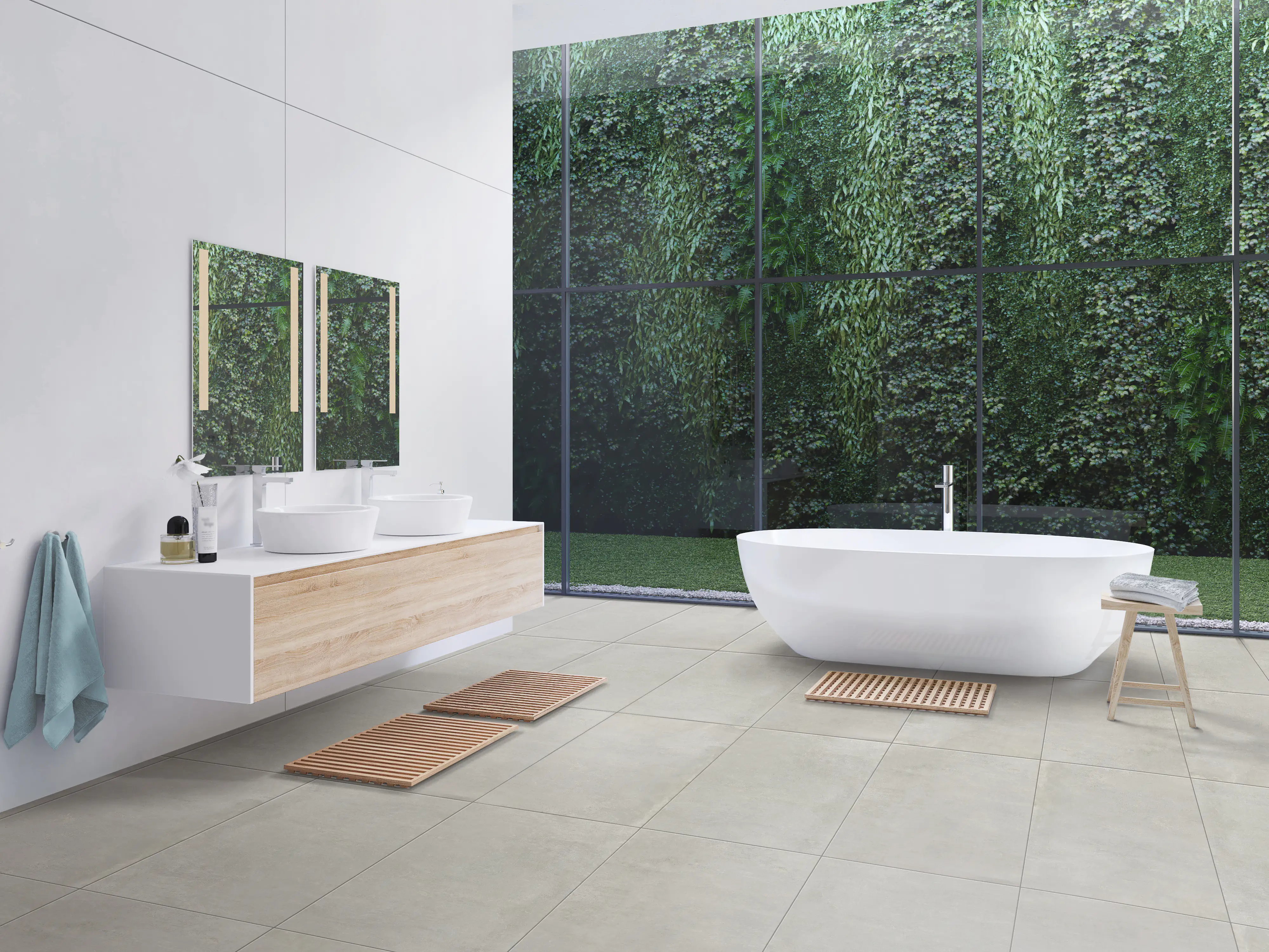Bodenfliese Feinsteinzeug Concrete 60 x 120 cm weiß
