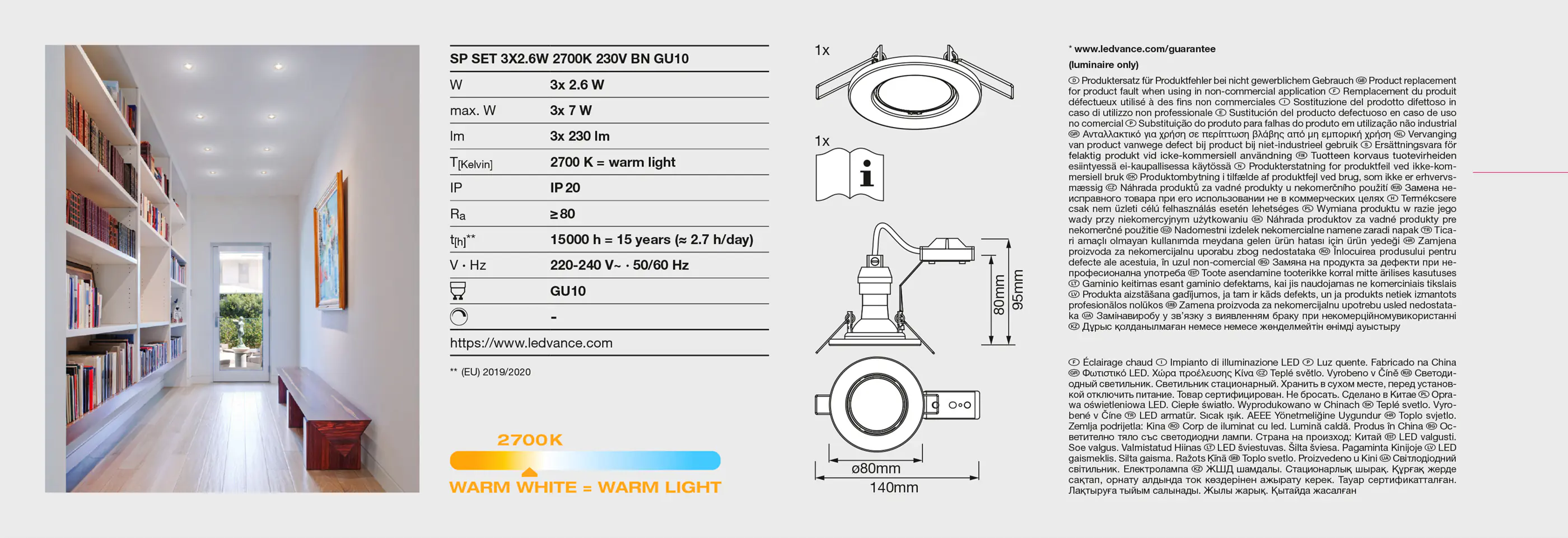 Ledvance LED Einbauleuchte 3-er Set GU10 nickel gebürstet rund