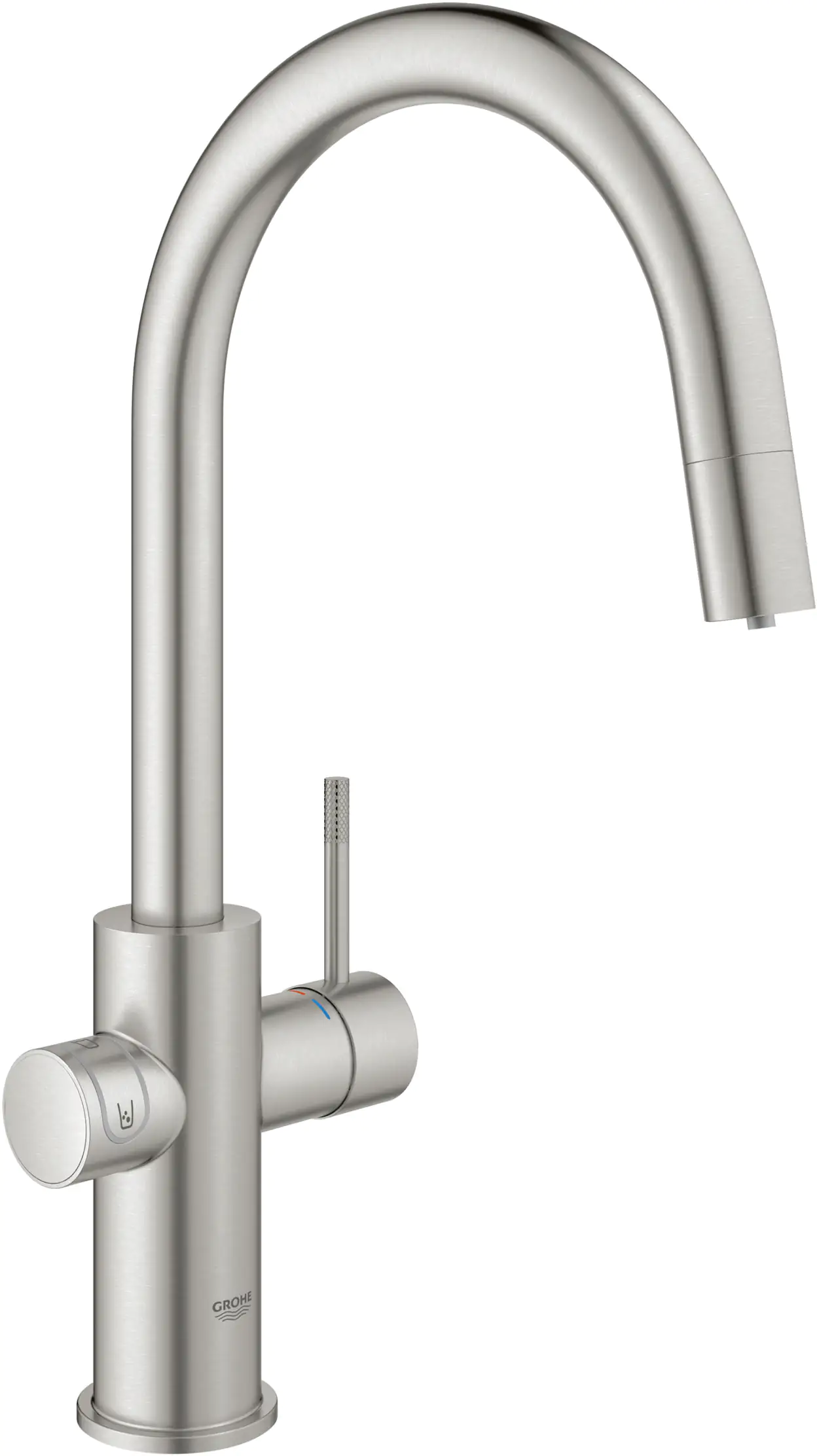 Grohe Blue Home C-Auslauf Starter Kit mit herausziehbarem Mousseurauslauf supersteel