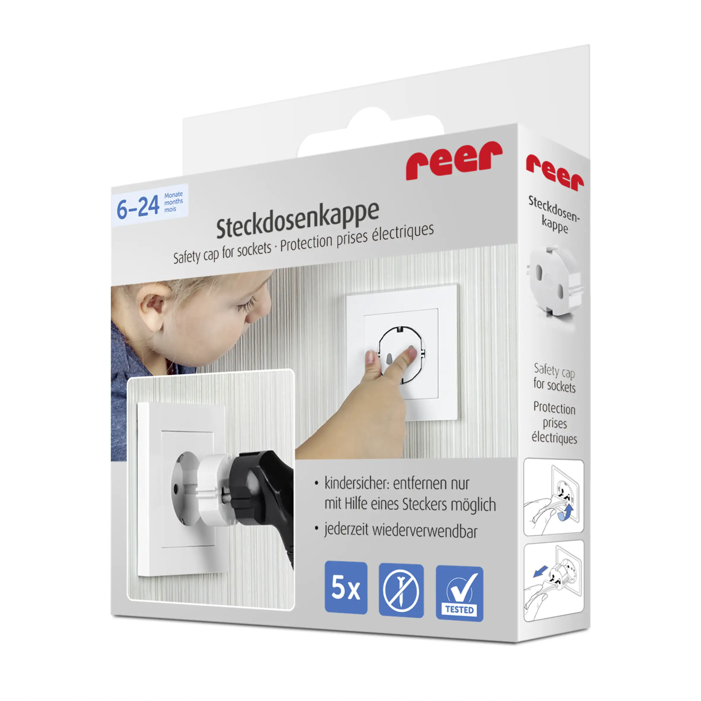 reer Steckdosenschutz 5 Stück, weiß, Kindersicherung